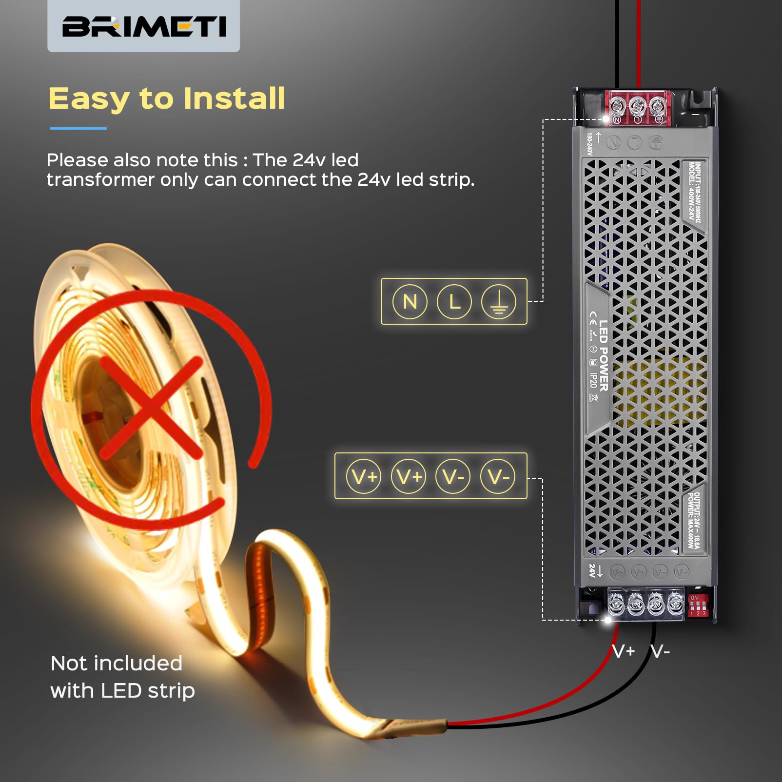 Transformateur LED 220V 24V 300W Alimentation Dimmable Basse Tension Driver 220V AC à 24V DC 12.5A Ultra Mince Convertisseur Transfo Constante Intérieur Transformateur pour LED Bande Lumineuse