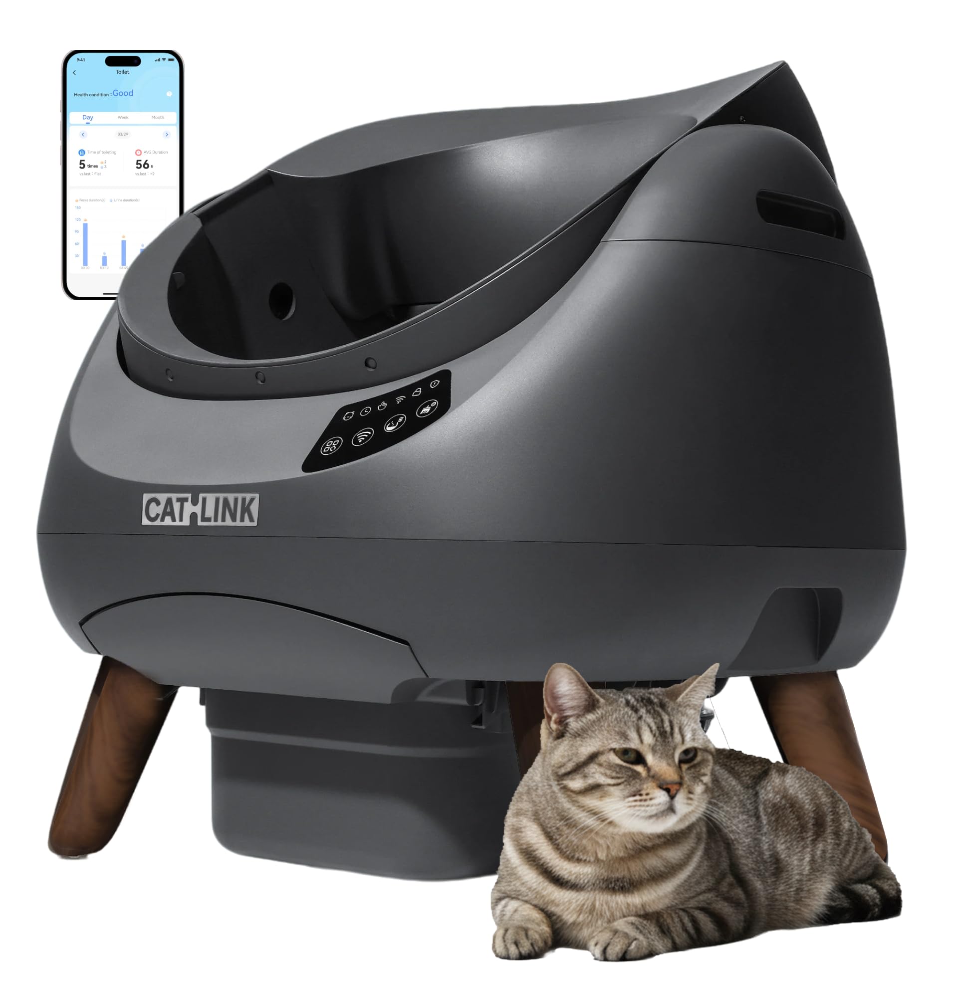 CATLINK Open-X Automatic Litter Box 5G & 2.4G WiFi, Self Cleaning Cat Litter Box for Single-Cat Household, Health Monitor, AI Waste Analysis, Safety Sensors, APP, Odor Free - Grey, X-Large (1 Cat)
