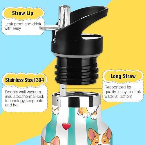 Miniatura 3 de Kids Water Bottle with Straw for School, Kids Stainless Steel Vacuum Insulated Water Bottle for Travel or School 20 Oz, BPA-Free, Cute Dogs Aqua