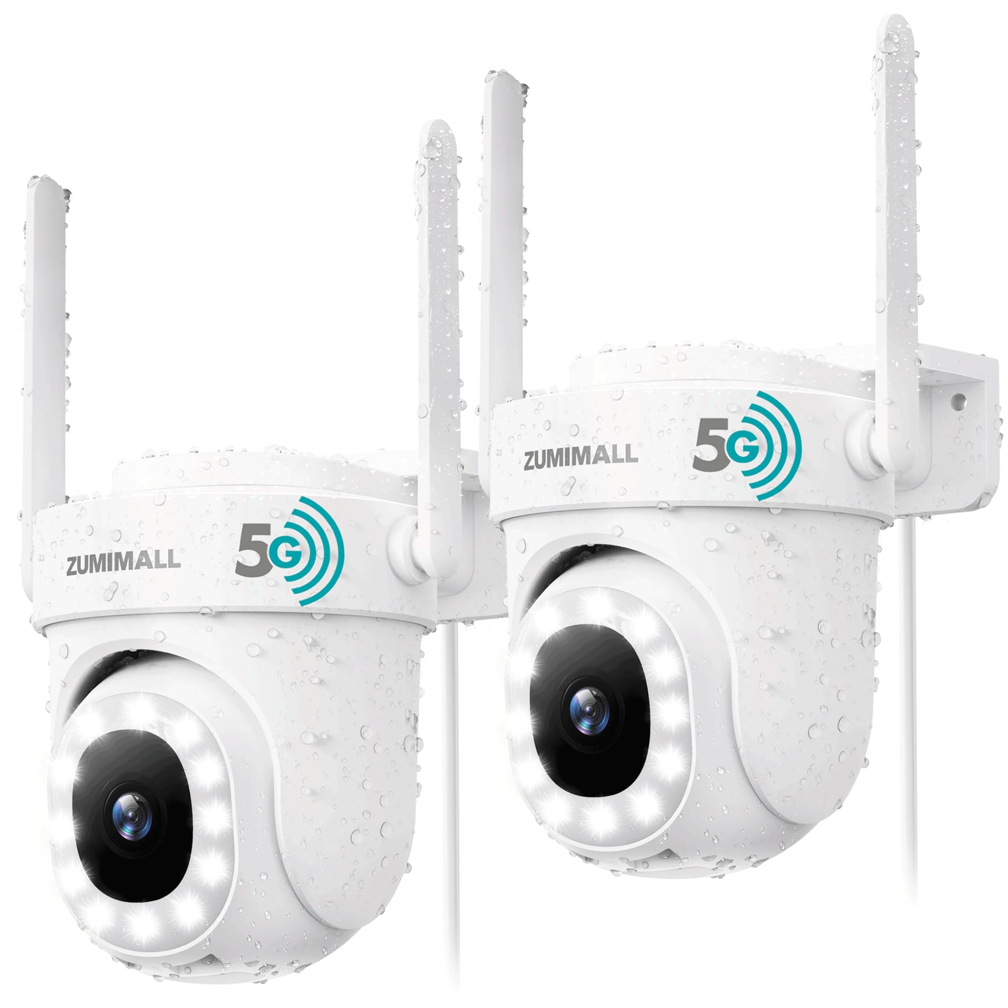 ZUMIMALL 2.5K Überwachungskamera Aussen, Auto-Tracking, 24/7 Aufnahme, 2PCS | 355°/90° PTZ, Kabelgebunden, 2.4/5G Dualband WLAN Kamera überwachung aussen, 5MP Farbnachtsicht, KI-Erkennung