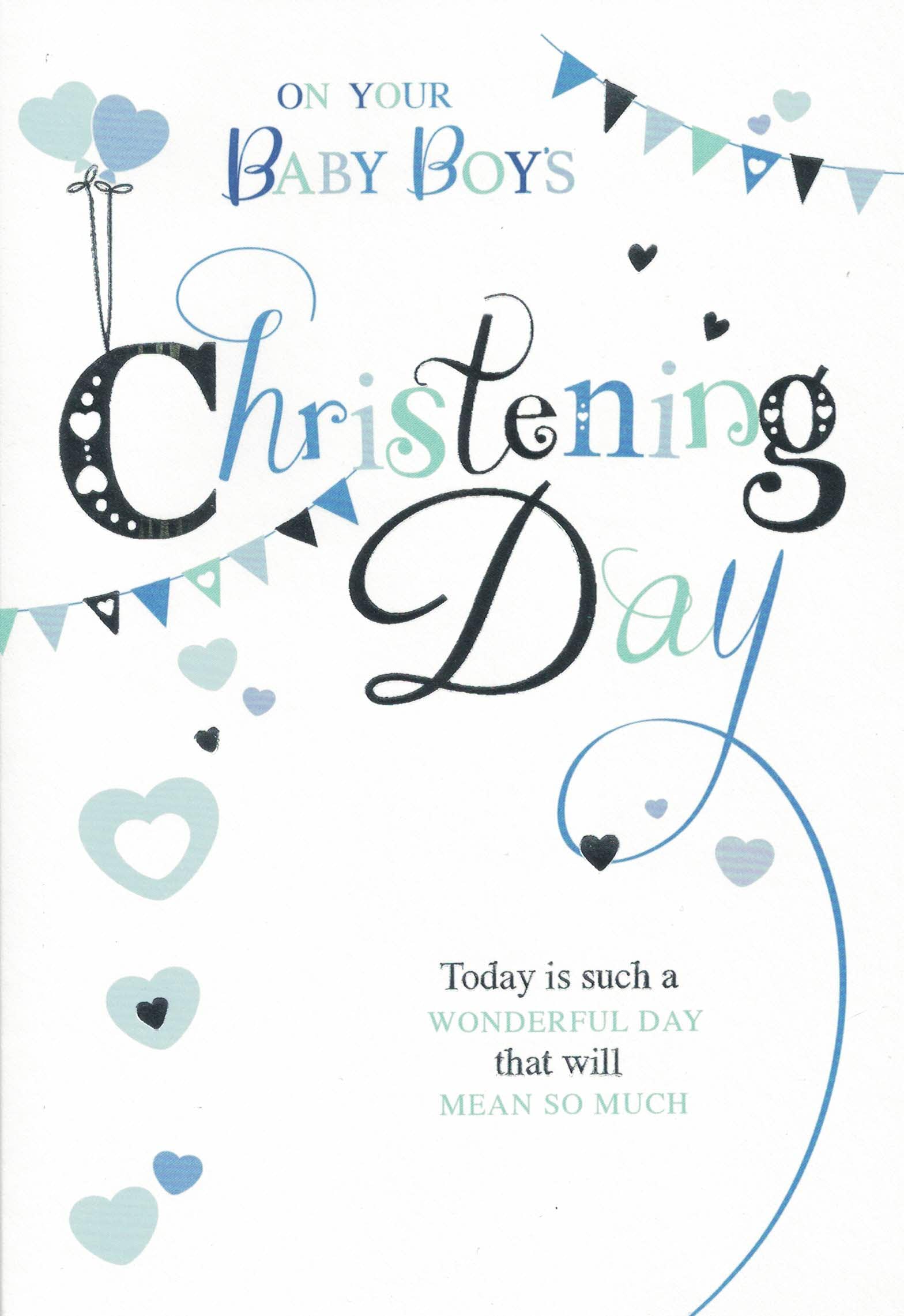 Baby Christening Card, Blue Stars, Embellished With A