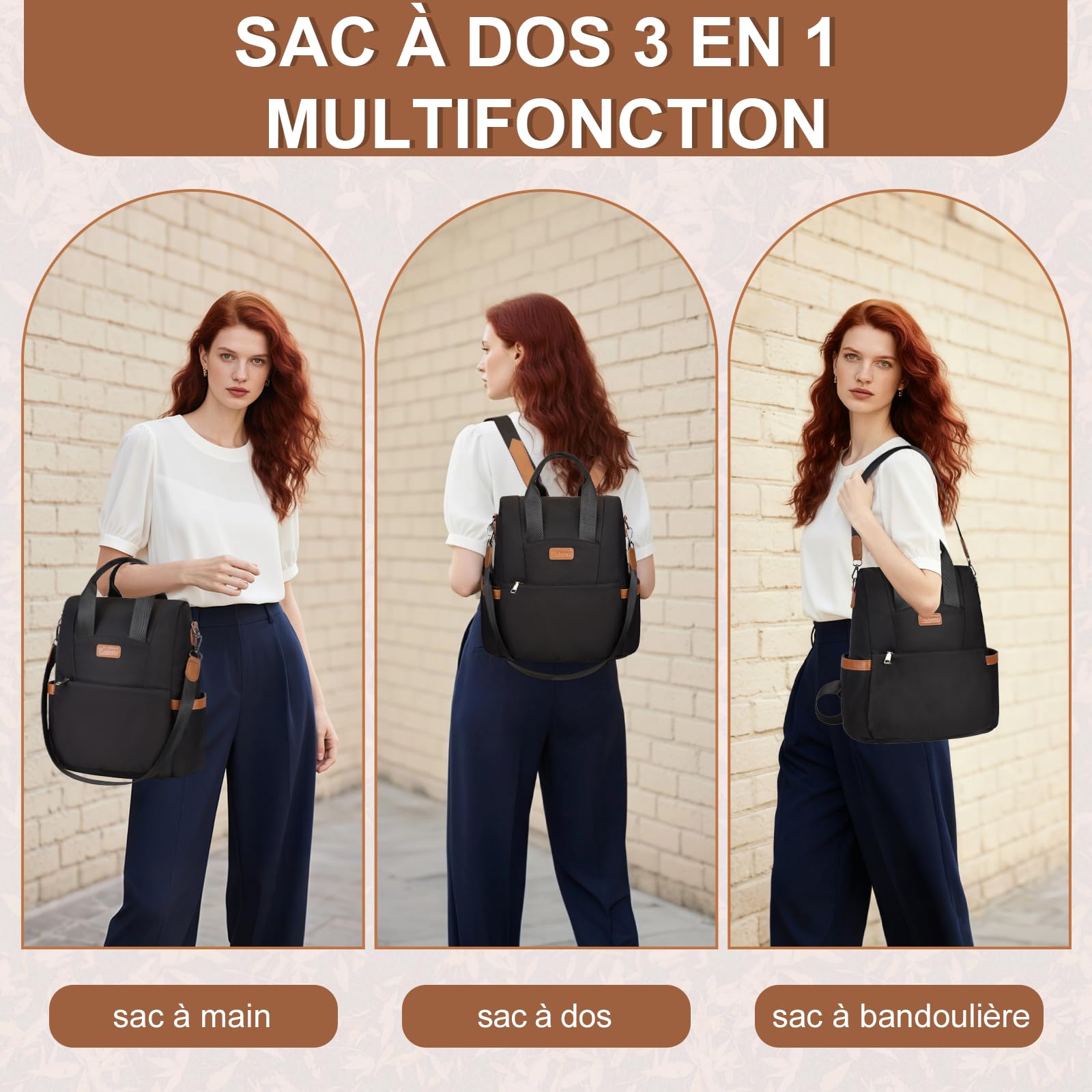 Eshow Sac a Dos Femme Antivol, Sacs à Main Portés Dos Elégant Léger 3 en 1, Petit Sac Bandoulière Fort Backpack Casual pour Voyage Travail Université Loisirs Shopping Noir
