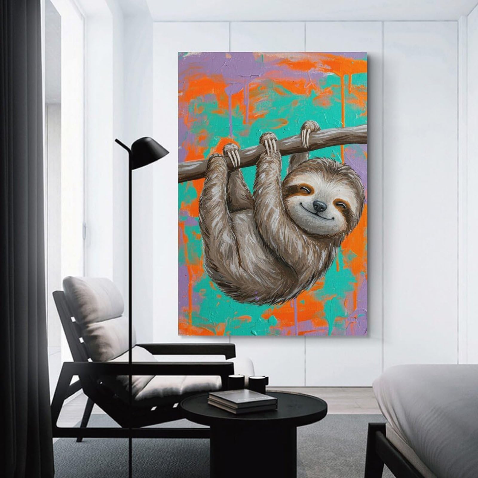 Junmoney Happy Sloth Decorative Wall Artwork 24x36inch(60x90cm), for Front Hall, Corridor Or Welcome Spaces, Decorative Wall Art for Narrow Spaces