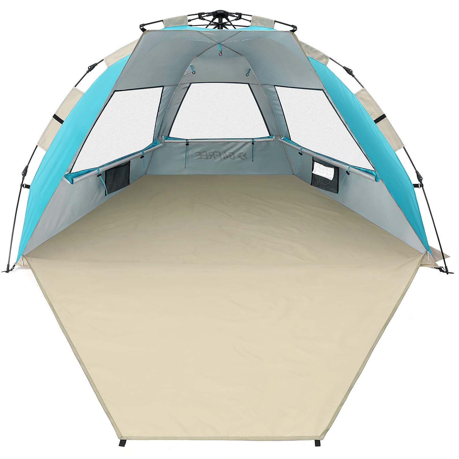 G4Free Carpa de Playa de Fácil Instalación Beach Shelter Deluxe XL Pop up Sun Shelter Carpa de Araña para 3-4 Personas con Protección UPF 50+ Sombra de Playa con Piso Extendido