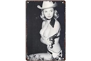Premium Cowgirl Pinup Vintage Metal Poster- Naked Wall Art Decor