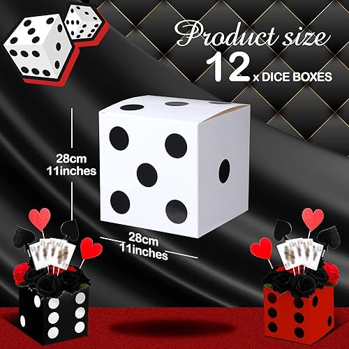 Miniatura 9 de Ctosree 12 cajas de regalo de dados para decoración de dados de 11 x 11 x 11 pulgadas, decoración de fiesta temática de casino, centros de mesa de