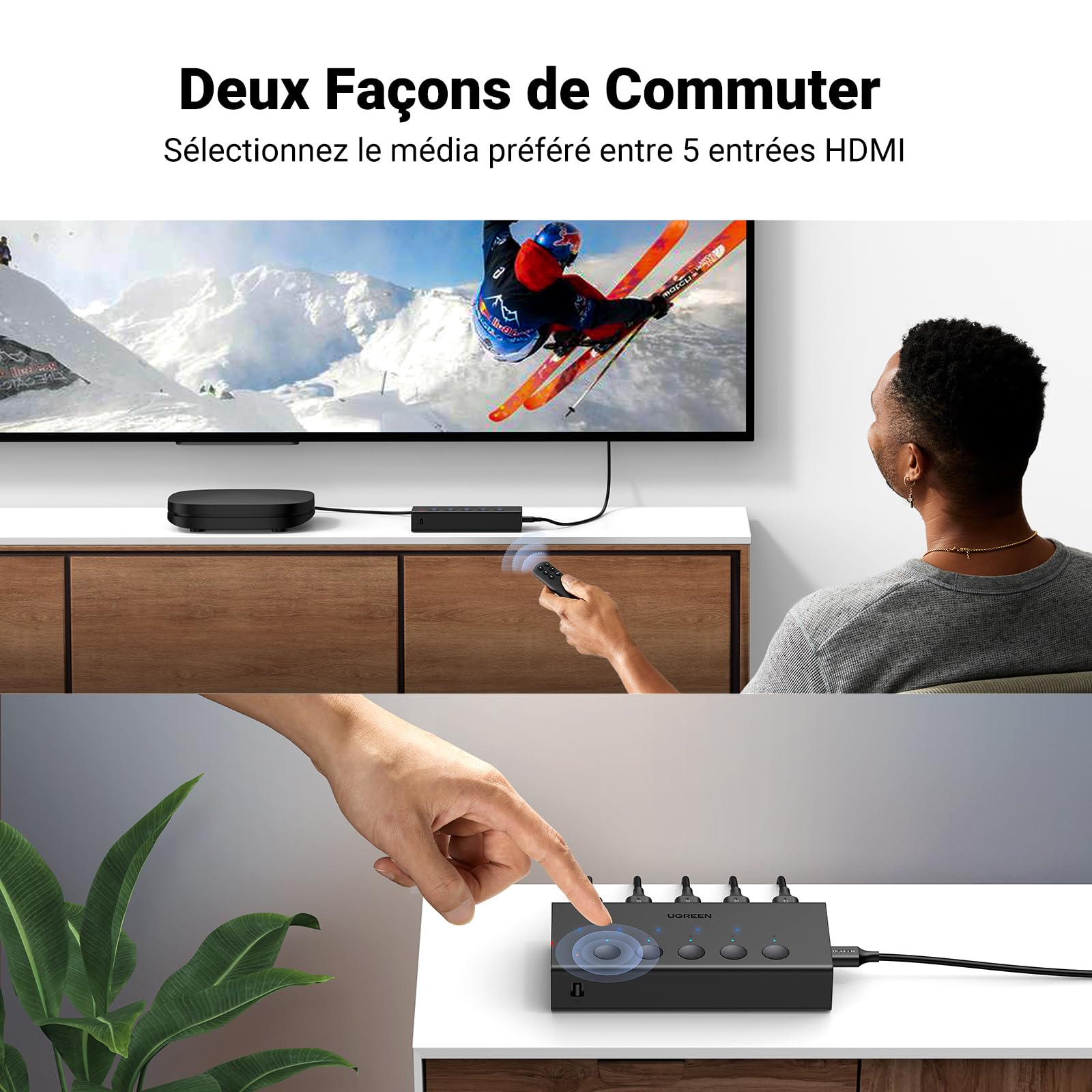 UGREEN HDMI Switch 4K 60Hz 5 Entrées 1 Sortie Commutateur HDMI 3D HDR CEC avec Télécommande IR Compatible avec PS5 PS4 Switch 2 Xbox One 360 TV Stick Box Chromecast Lecteur Blu Ray DVD Projecteur HDTV