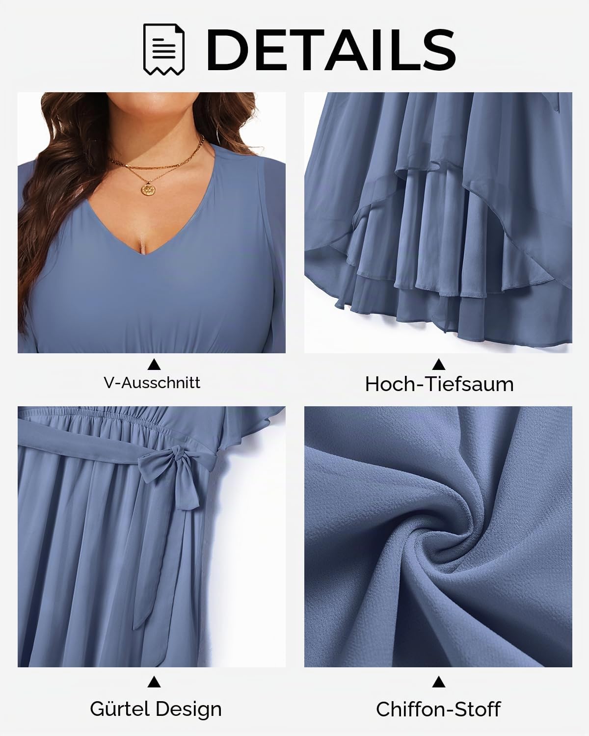 Talisea Kleid in Übergröße, für Hochzeitsgäste – formelles Cocktailkleid, Chiffon, V-Ausschnitt, kurze Ärmel, hoch niedrig, kurvige Damenkleider