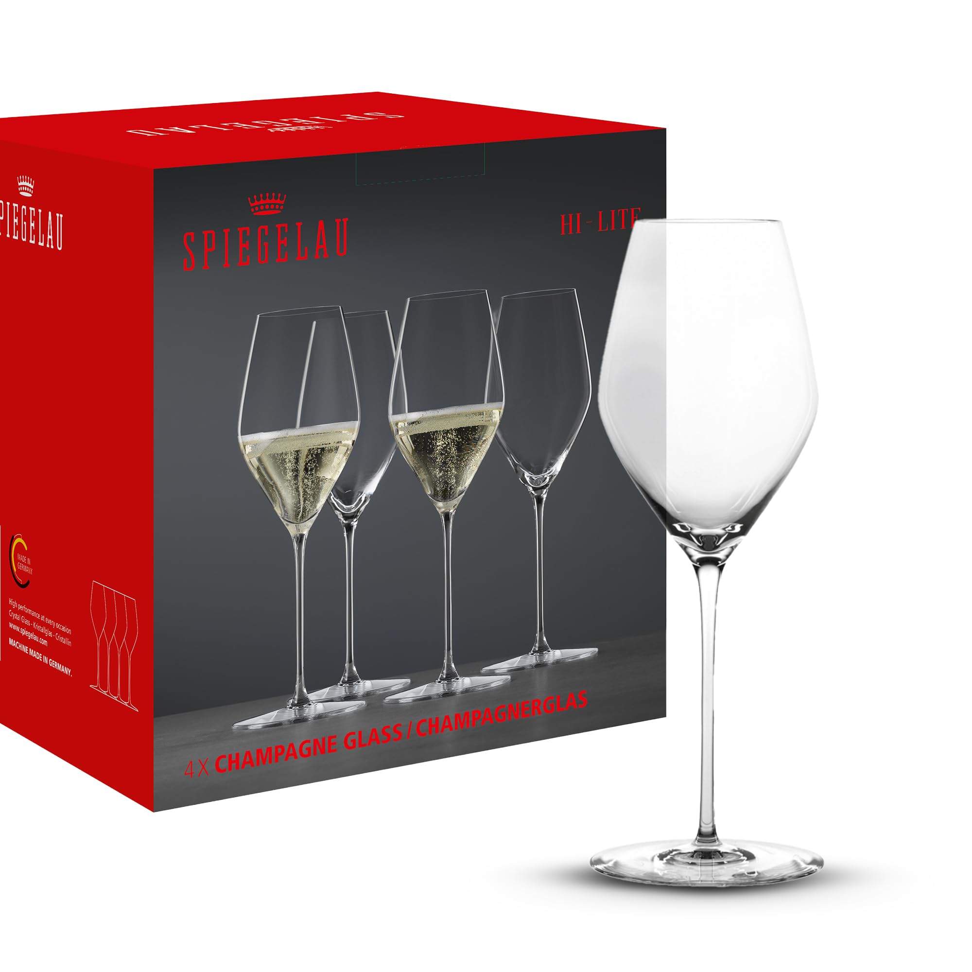 Spiegelau Hi-Lite Champagne Glasses 347 ml, Set of 4, 1750479, Crystal Champagne Glasses, Dishwasher Safe