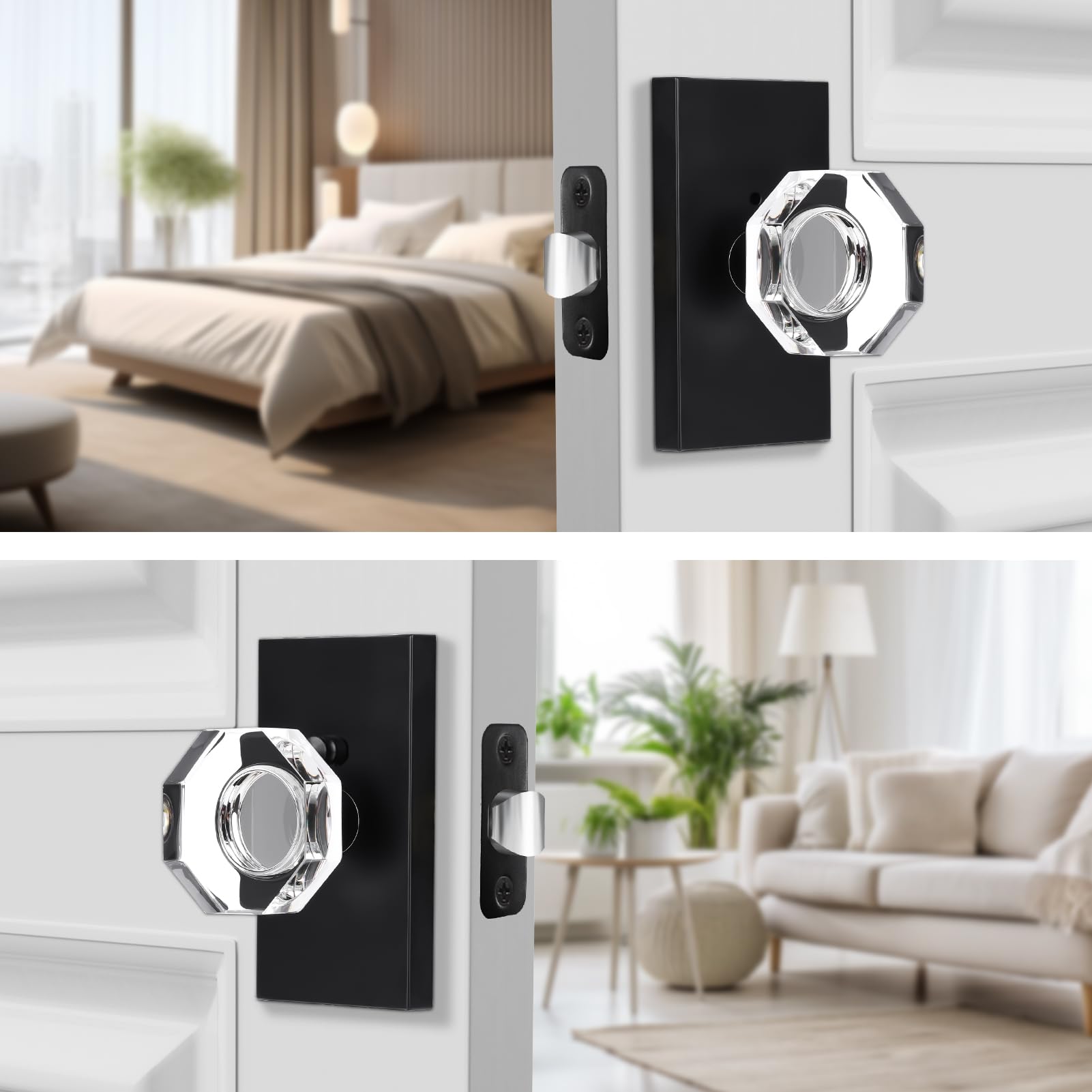 Black Crystal Door Knobs - Modern & Secure -5