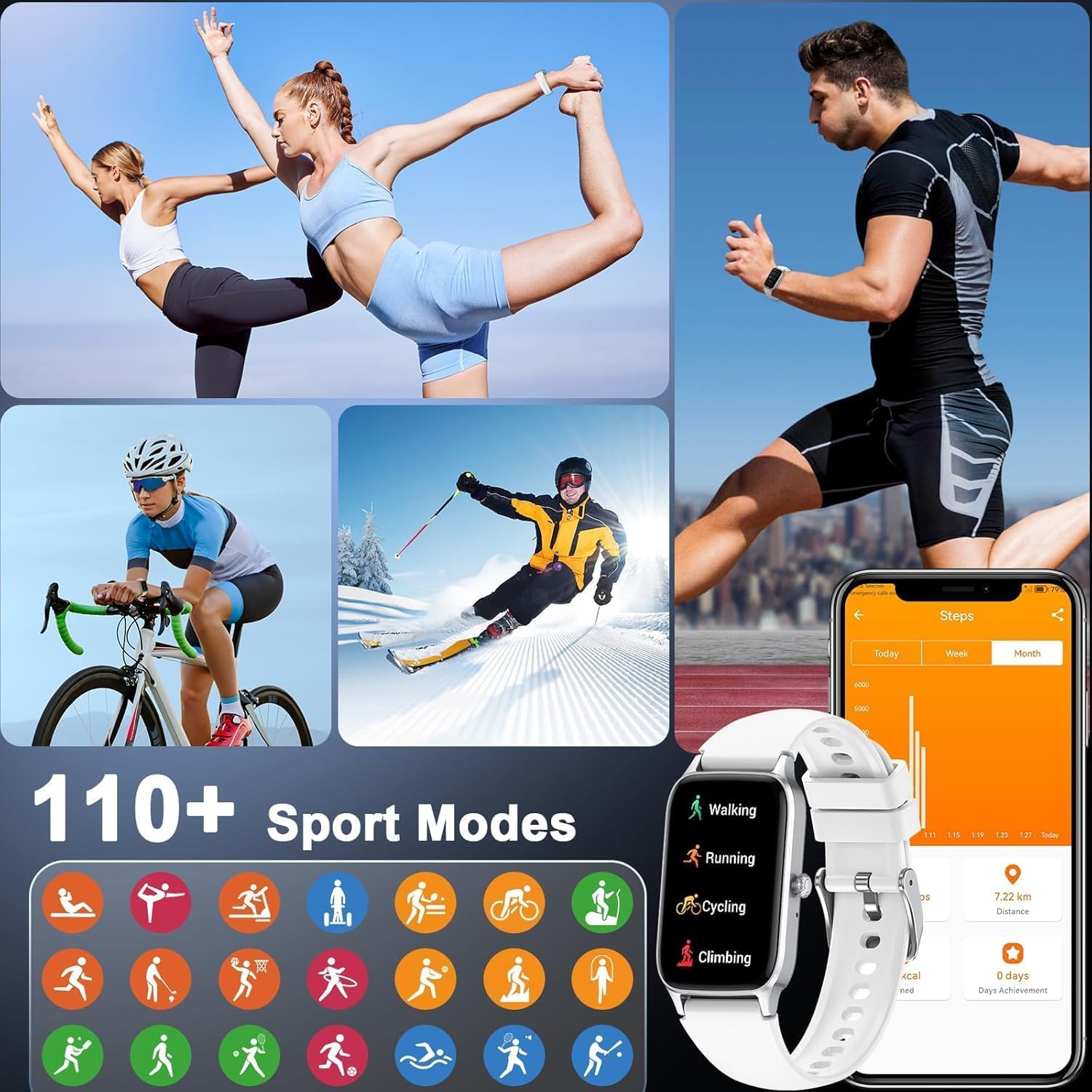 Soudorv Reloj Inteligente con Llamadas, 2025 HD 1.57" Smartwatch Hombre Mujer, 112+Modos Deportivo Smart Watch, Podómetro/Pulsómetro/SpO2/Monitor de Sueño