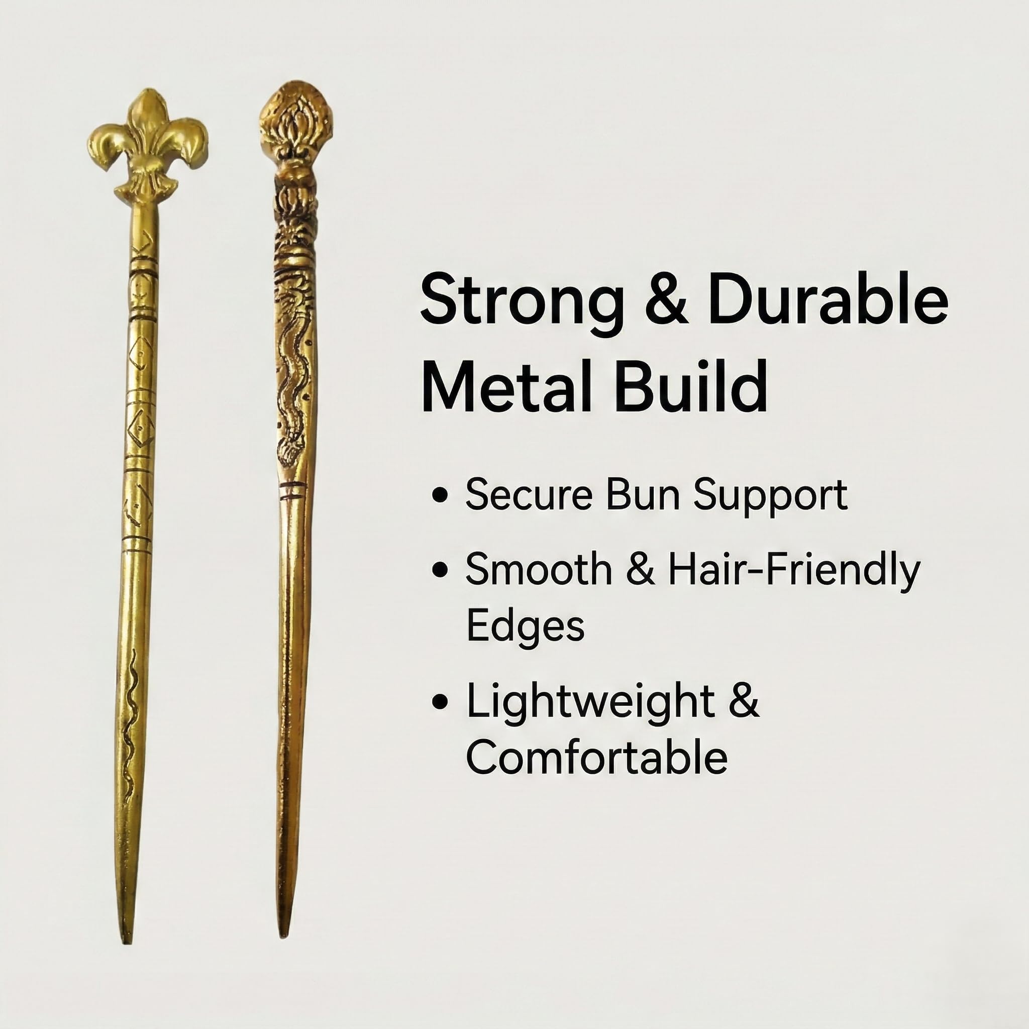Salvus APP SOLUTIONS Oxidised Metal Work Golden Hair Stick for Girls- Set of 2, Juda Stick for Women, Juda Pin Bun Stick (Gold_6.5 INCH) (Assorted) 3
