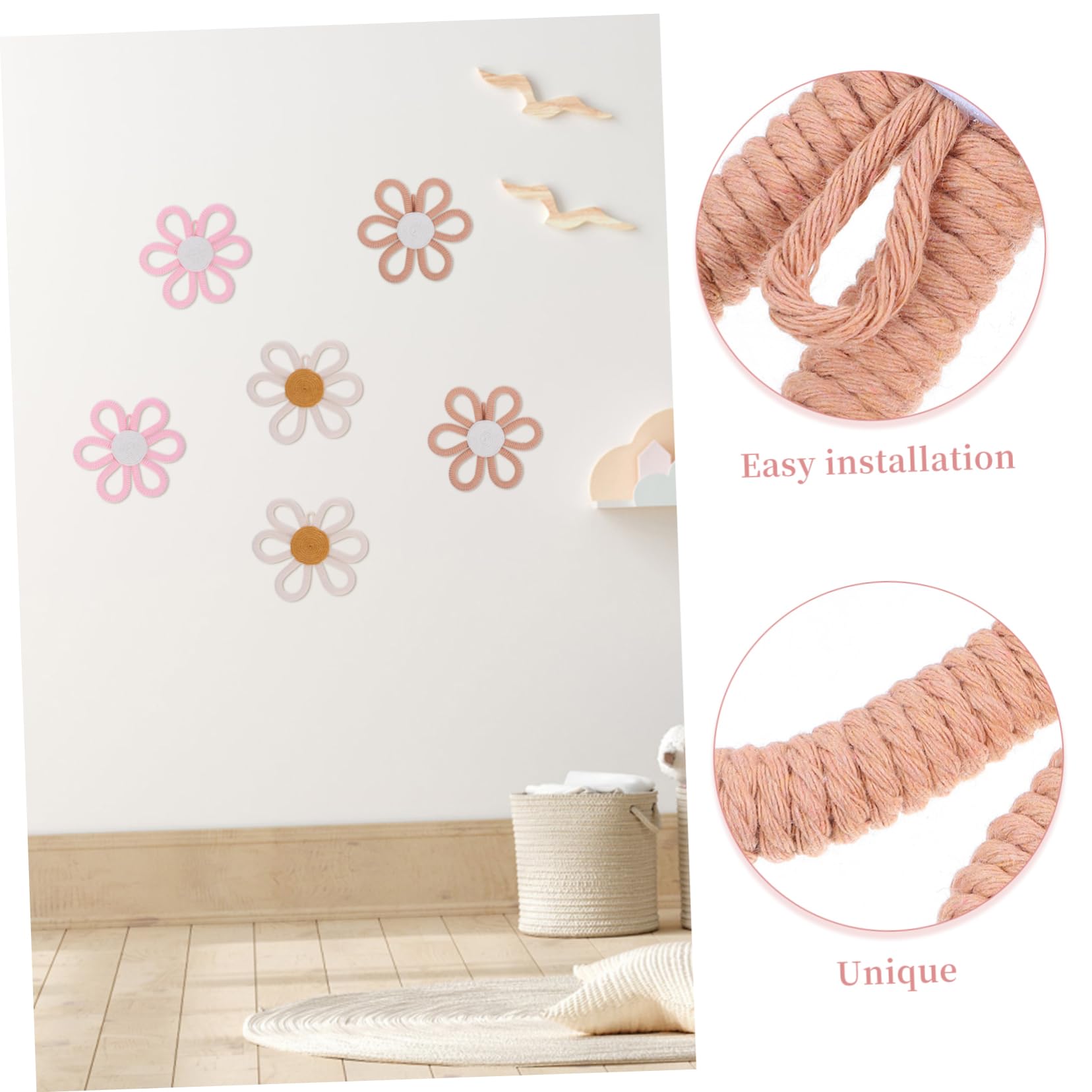6pièces Décoration Murale Fleur Tissée Boho Pour Chambre Art Floral Accrochage Décor Murale Pendentif Style Rustique Installation Facile Pour Fêtes Et Anniversaires