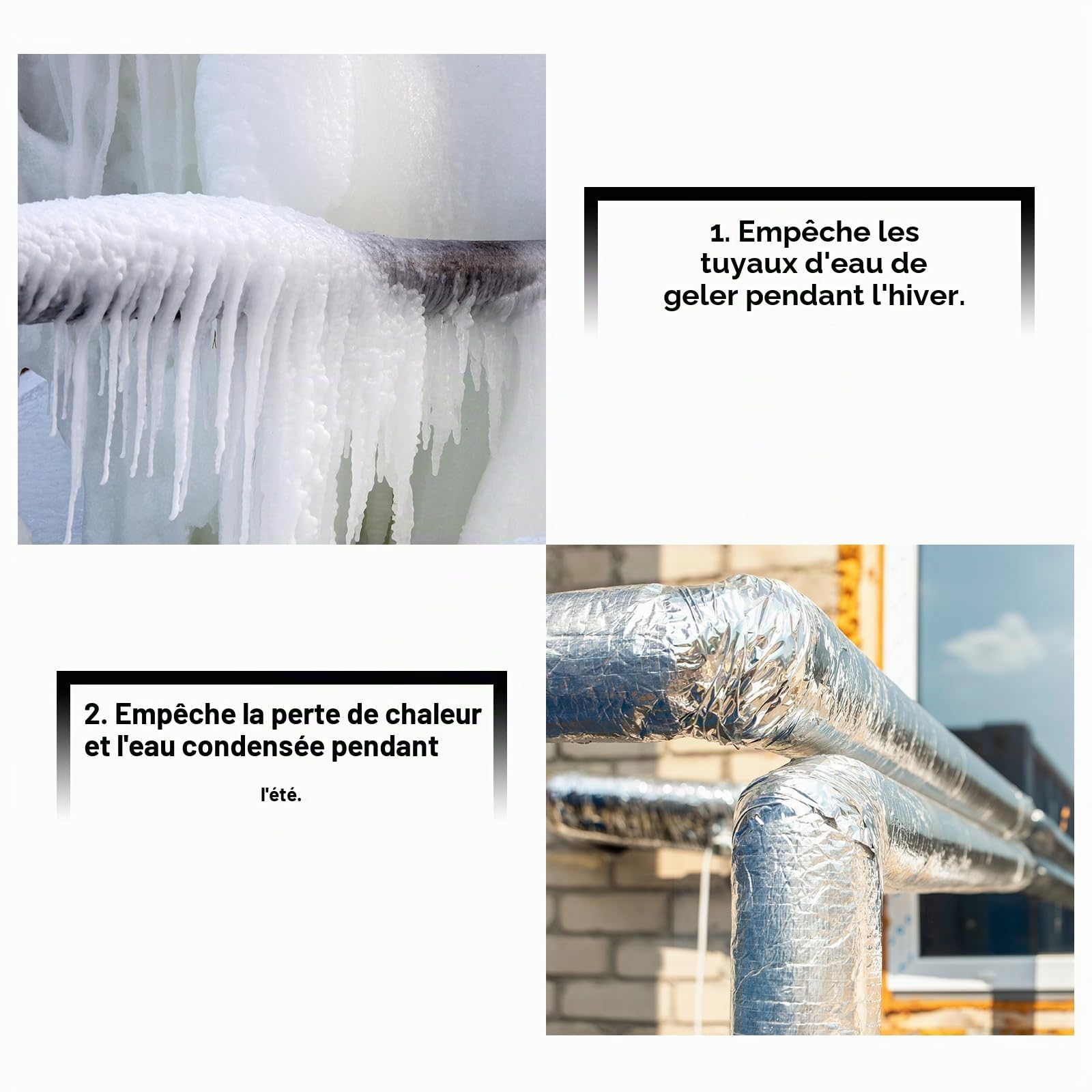 PATIKIL 1.3Ft de Long 22mm(7/8") Id 52mm Od Tube de Mousse D'Isolation de Tuyau,6 Pcs 15mm Épais Film de Protection Contre Le Gel pour Tuyaux Auto-Adhésifs, Avec Feuille D'Aluminium