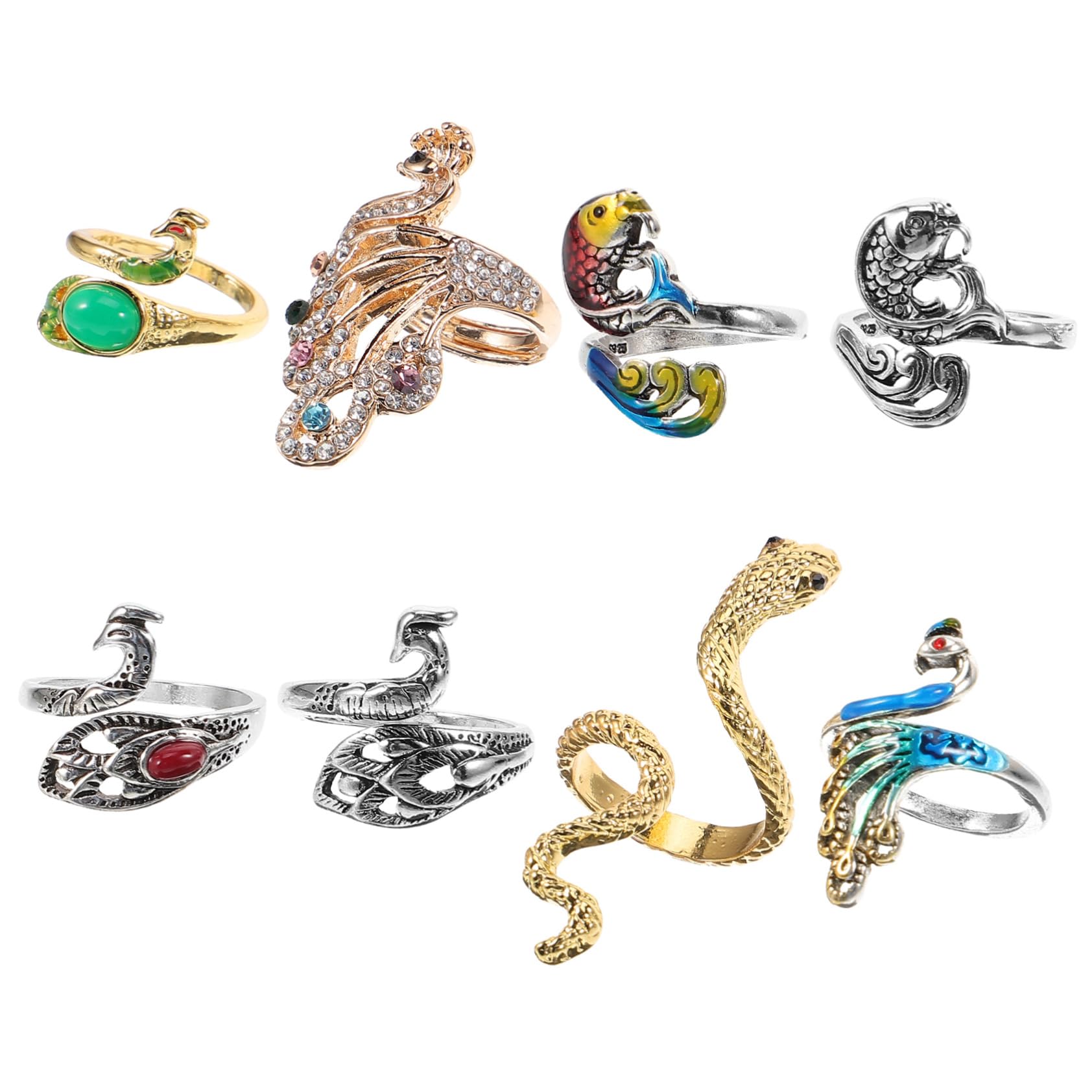 SHINEOFI Marcador De Punto De Anillo De Crochet Ganchos De Crochet Ergonómicos Pendientes De Plata Para Mujer Anillos De Oro Grueso Bucle De Tensión De Crochet De 8 piezas x 4