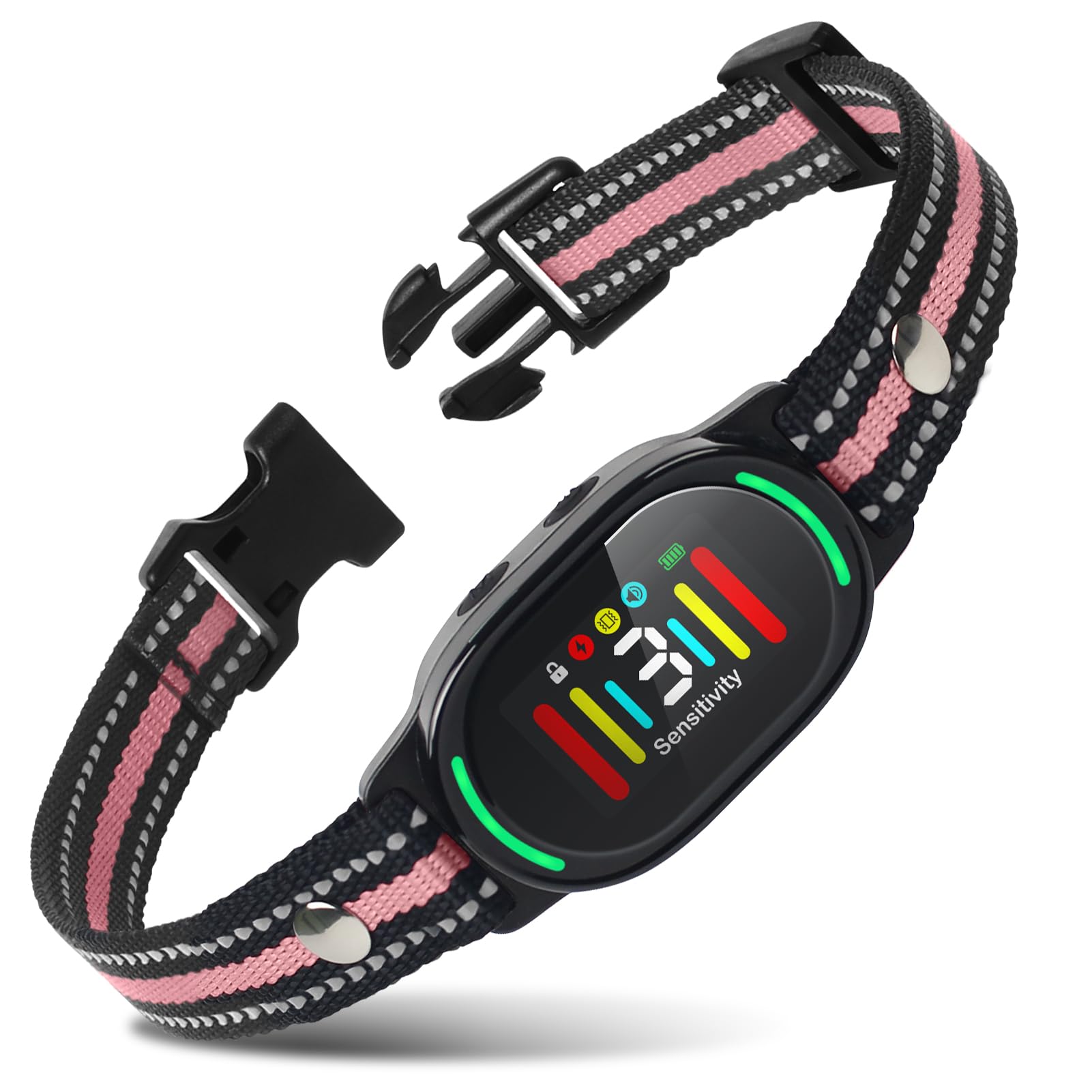 Dog Bark Collar for Large Medium Small Dogs, Waterproof Smart Bark Collar, Rechargeable Anti Barking Training Collar with 4 Adjustable Sensitivity,Bark Shock Collars with Beep (Pink)