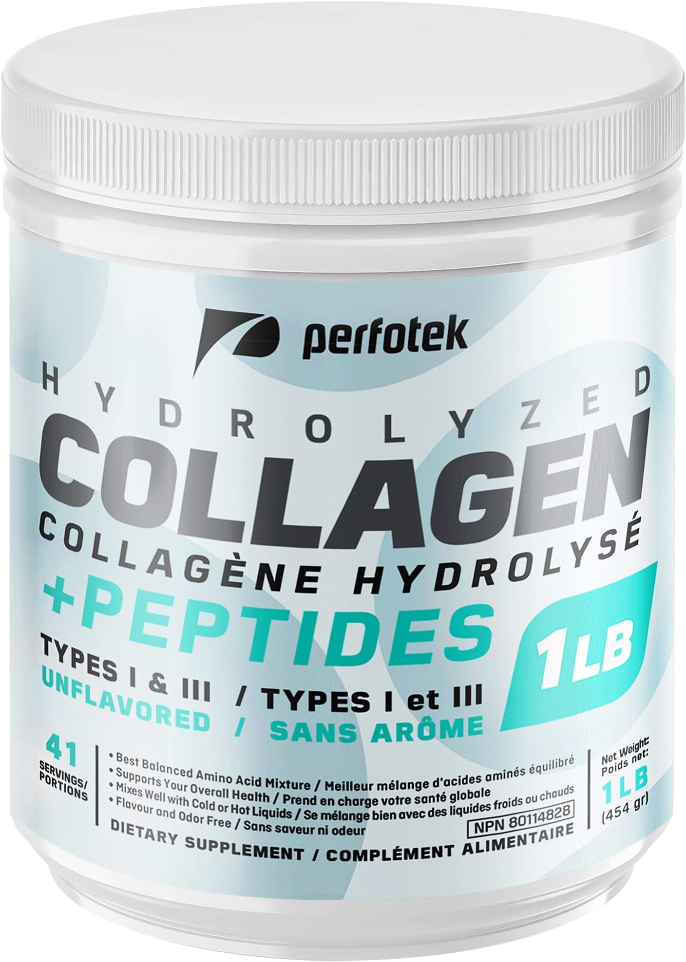 Perfotek Hydrolyzed Collagen Peptides Powder Pasture Raised Cattle NonGMO GrassFed GlutenFree Unflavored and Easy to Mix Premium Beef Protein Keto Diet 1 LB (Package May Vary)