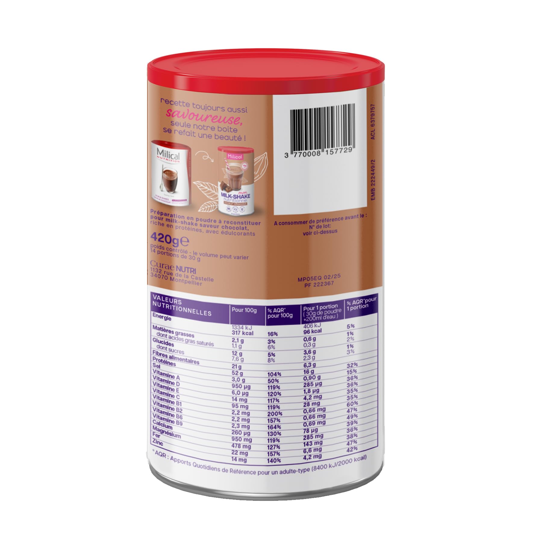 MILICAL Milk-Shake Hyper-Protéiné | 14 portions | Perte de Poids | Faible en Calories (Chocolat)