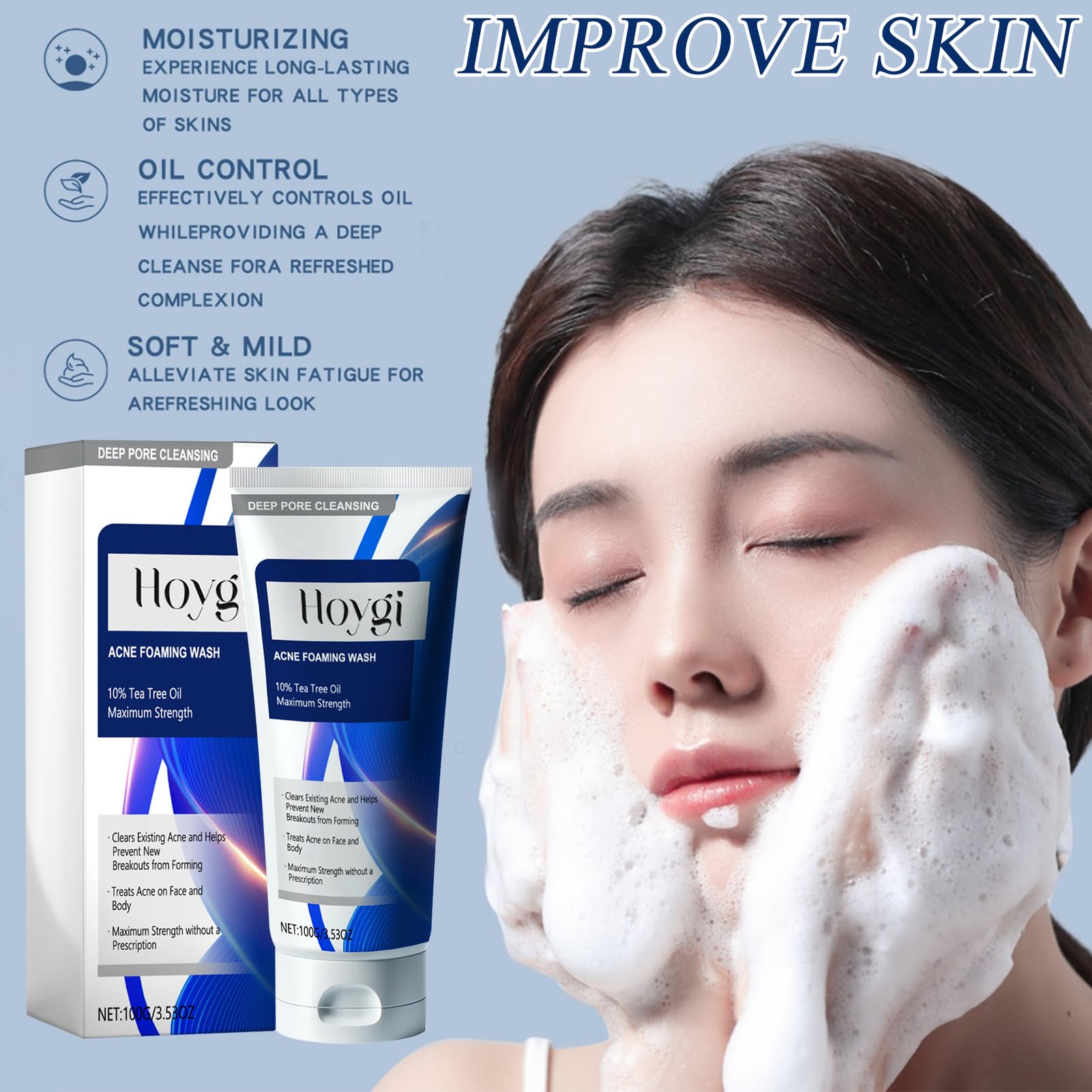 Acne Foaming Wash, pianka do głębokiego oczyszczania porów | Łagodny codzienny środek do mycia twarzy do głębokiego oczyszczania porów, przeciwpryszczowy płyn, do oczyszczania twarzy z