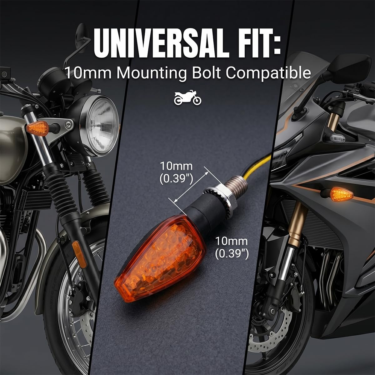Intermitente Moto LED Homologado 4pcs, Indicador de Dirección Universal 12V 14 LED F5, Estanco IP68 Intermitentes para Scooter Quad Cruiser Mobylette, Lente Ahumada, Montaje Fácil Tornillo M8