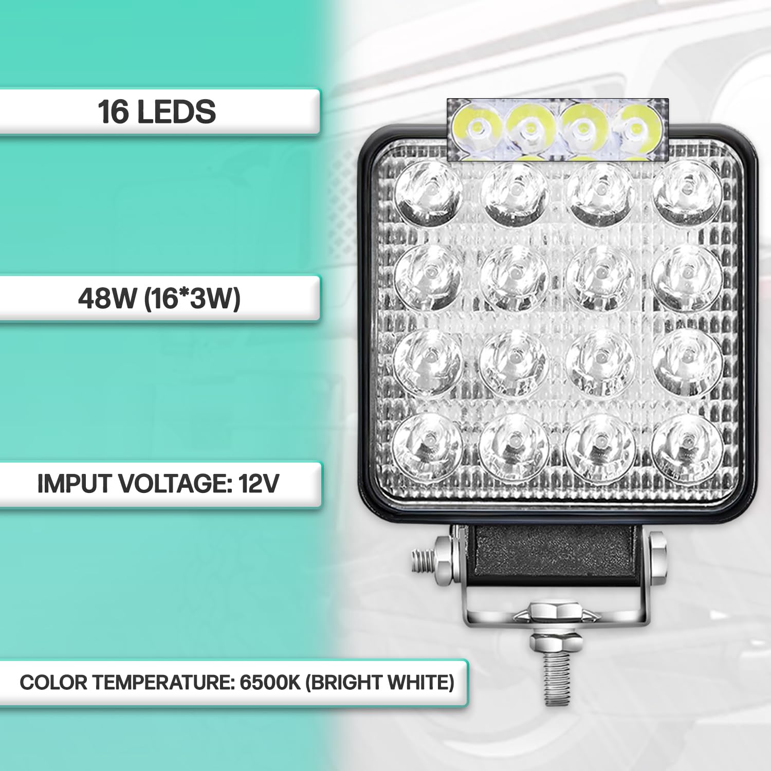 Fari Trattore 12V 4.21" 10.5 cm IP67 48W 16 LED 6500K 4 Pezzi Alluminio ABS - Faro Auto 12V Faretti Da Lavoro