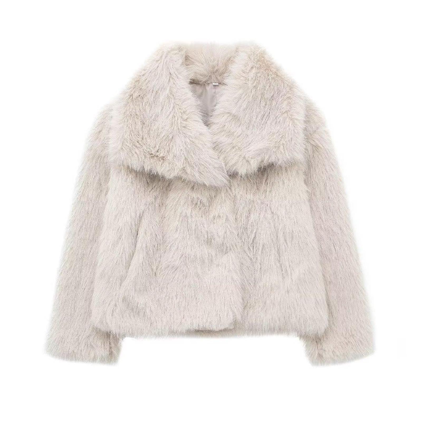 Triglicoleum Women's White Fur Jacket Thick Warm Fur Coat Fashionable Long Sleeve Fur Coat Turn-Down Collar Faux Fur Jacket Transition Jacket Faux Fur Coat Winter Faux Fur Winter Jacket Cuddly Winter Coat Fur Jacket,