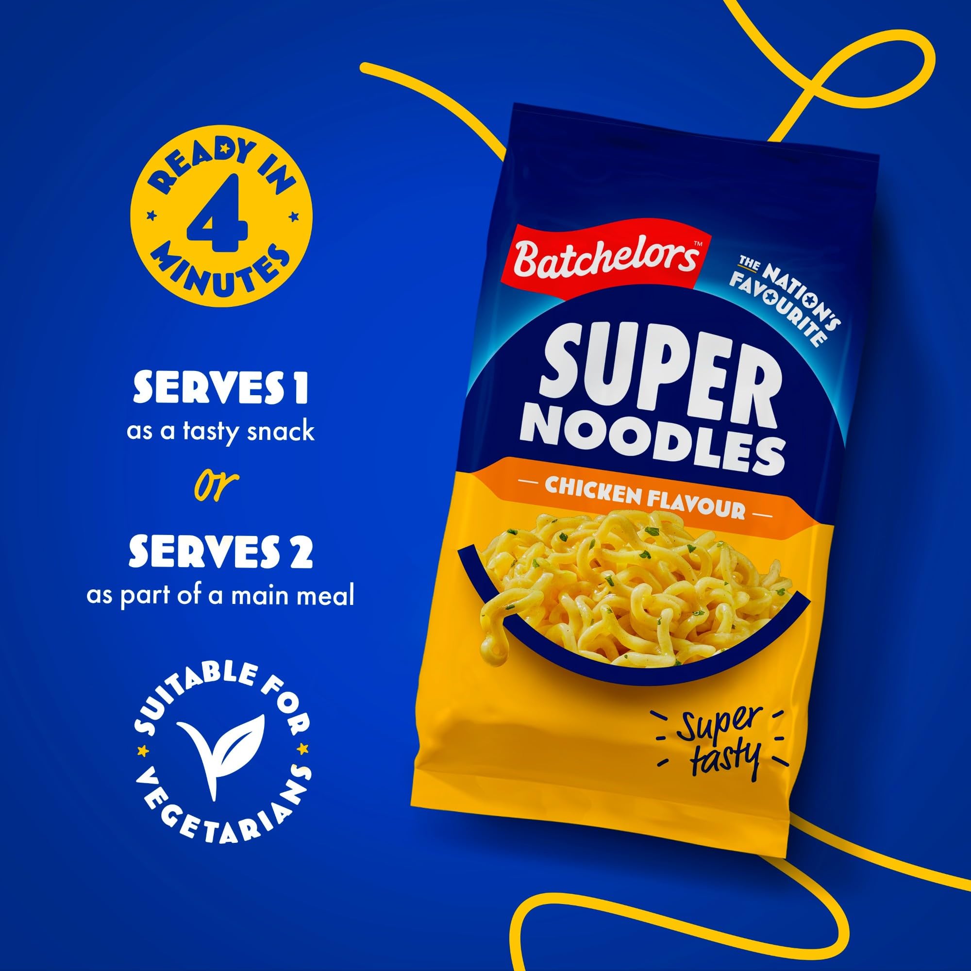 Batchelors Super Noodles, kurczak smak natychmiastowa przekąska gotowa w 4 minuty, opakowanie 90 g (1 opakowanie)