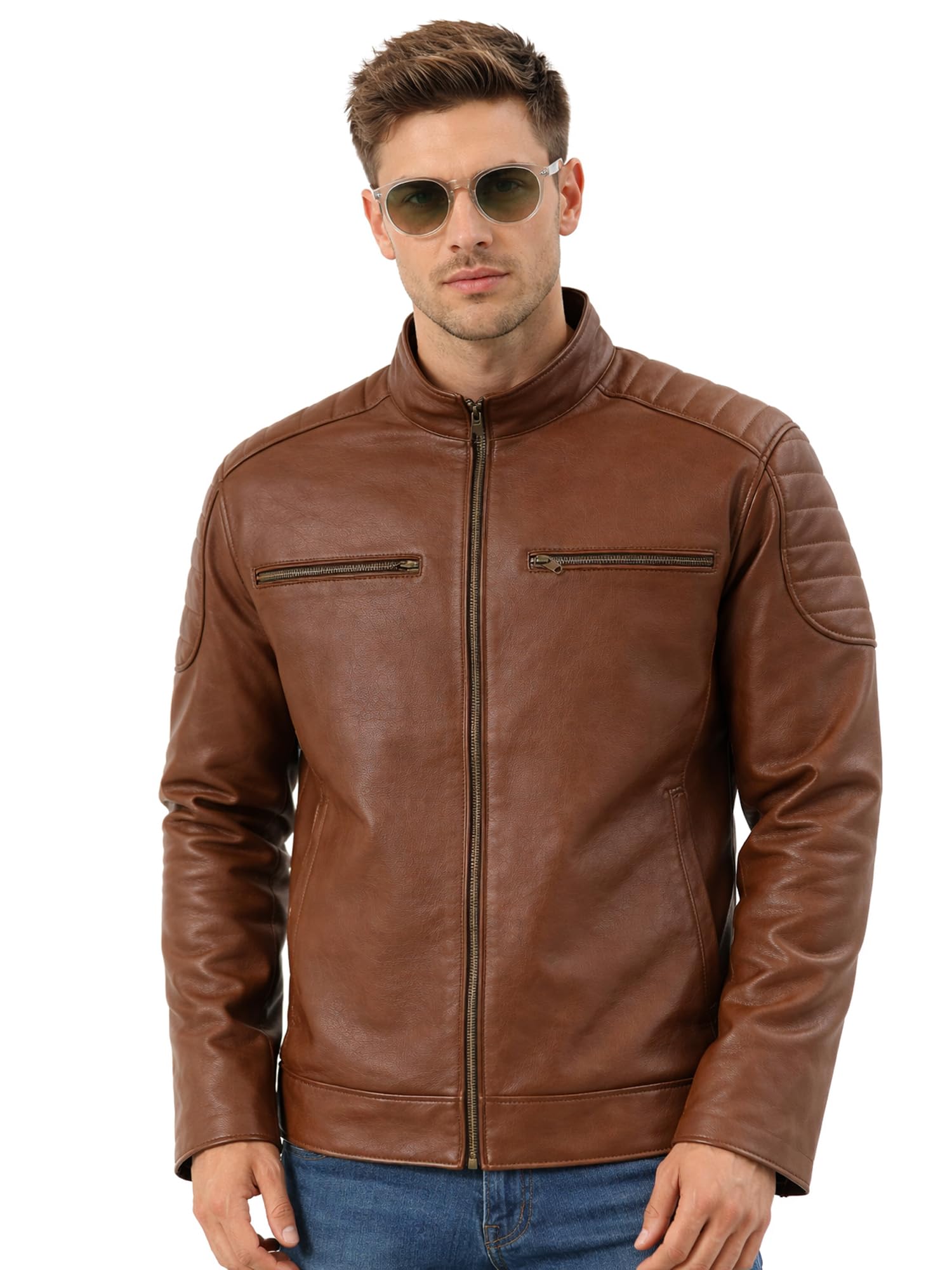 leather retail Men'S Brown Biker Jacket | Faux Leather Casual Jacket-picture-16
