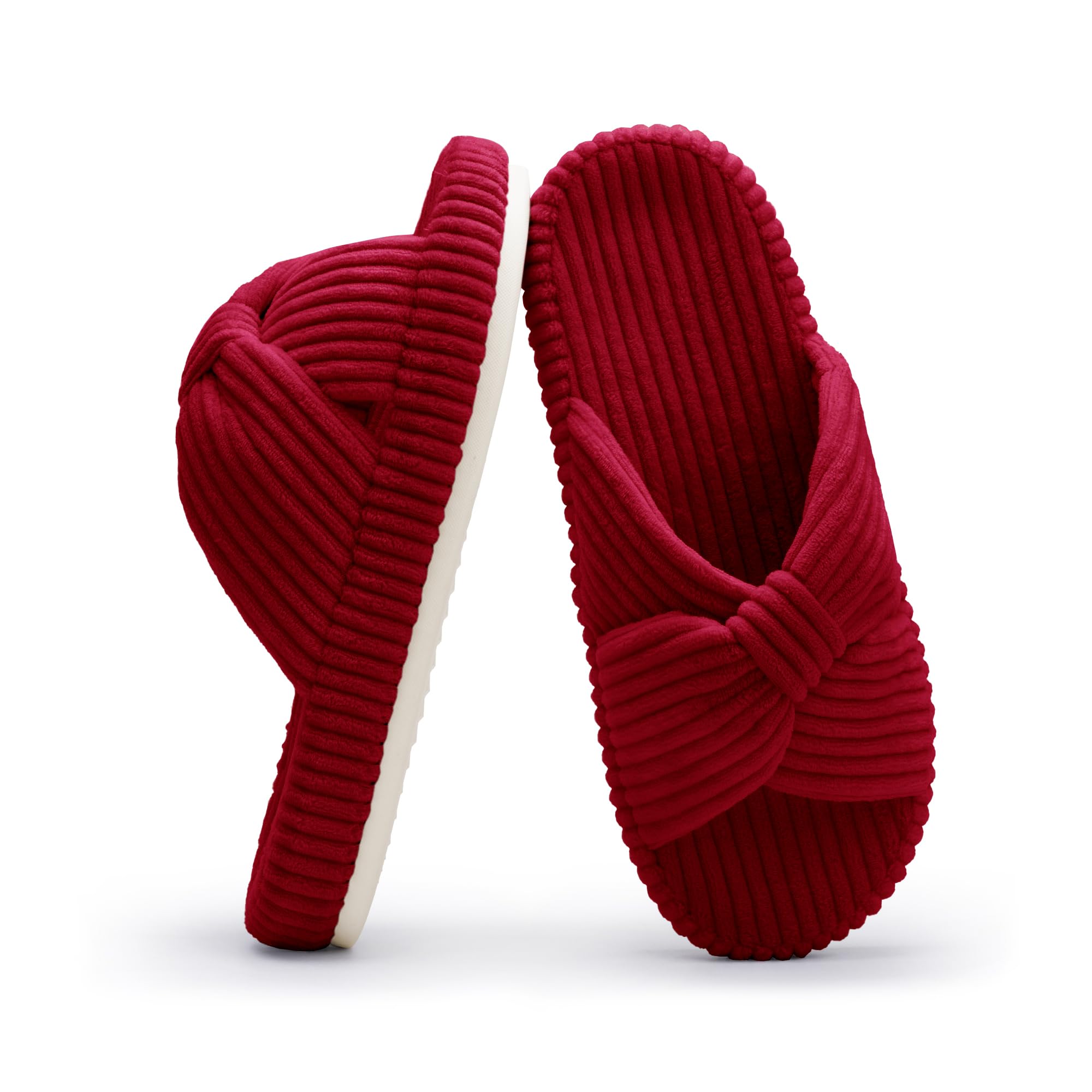 Chantomoo Hausschuhe für Frauen Memory Foam Haus Schlafzimmer Cord Schleife Crossbands Slide Slipper Schuhe Bequem Trendy Geschenk Hausschuhe