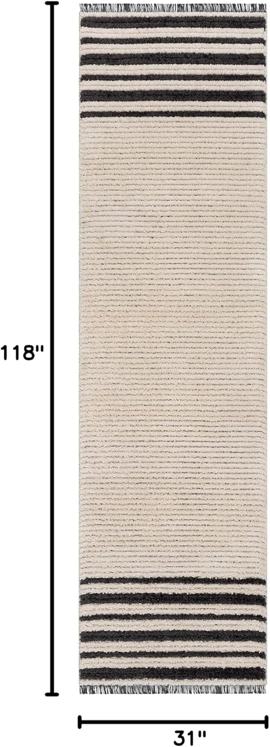 Well Woven Arielle Ivory Tribal Stripes & Field Pattern Runner Rug (2'7" x 9'10")