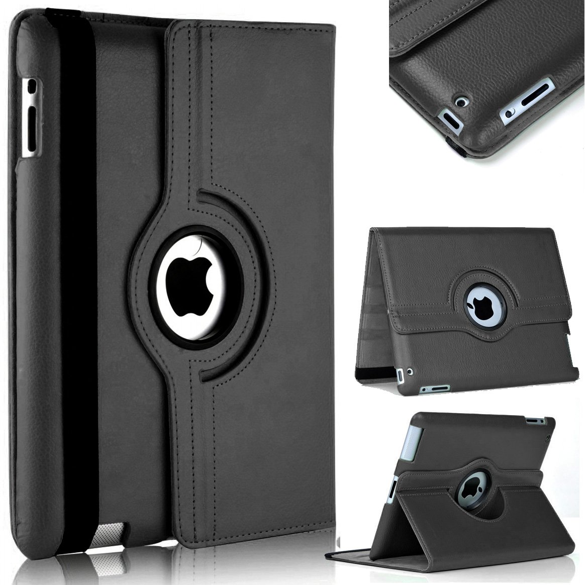 Leather Rotate 360° Stand Case For Apple iPad mini 1,2,3 Generation (BLACK)