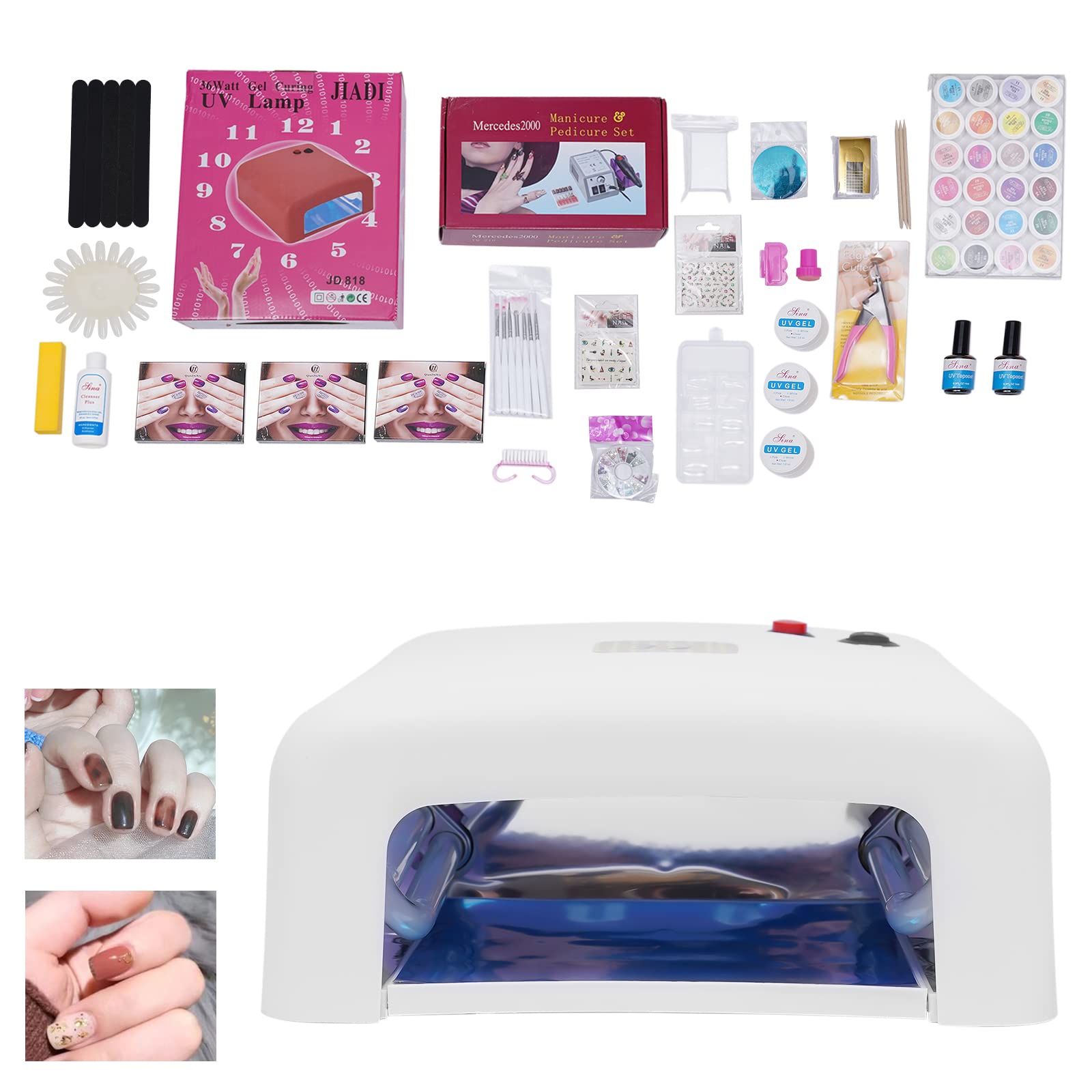 Nagelstudio Set, Gelnägel Starterset mit 24 Farbgele, Bunte Strasssteine Maniküre UV-Lampe und Maniküre Werkzeugen Geeignet für Anfänger & Home-Salon