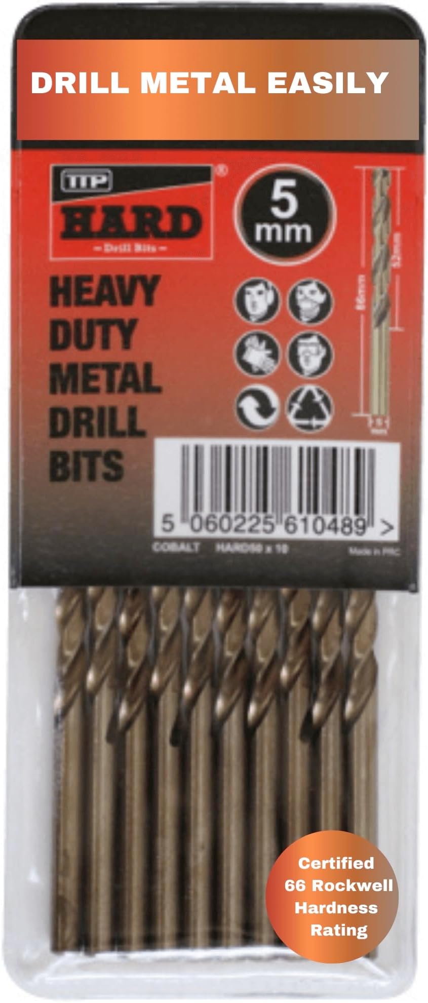 5.0 mm cobalt drill bit – Pack of 10 – M35 cobalt steel for stainless steel & hard metal drilling