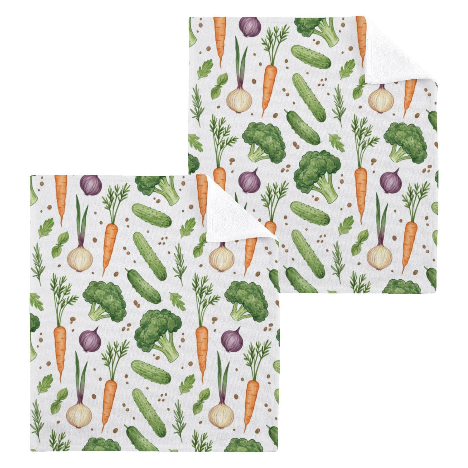 BOESI Fresh Green Veggie 12x12in Cotton Washcloth,Soft Absorbent Face Towel