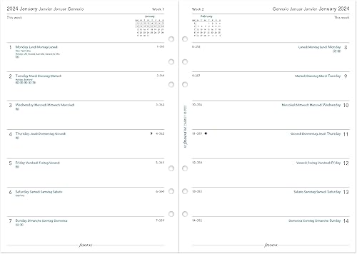 Miniatura 3 de Filofax Recambio de diario para calendario, tamaño A5, semana en una página, libro blanco, sin rayas, multilingüe cuatro idiomas, 2024 (C68517-24)