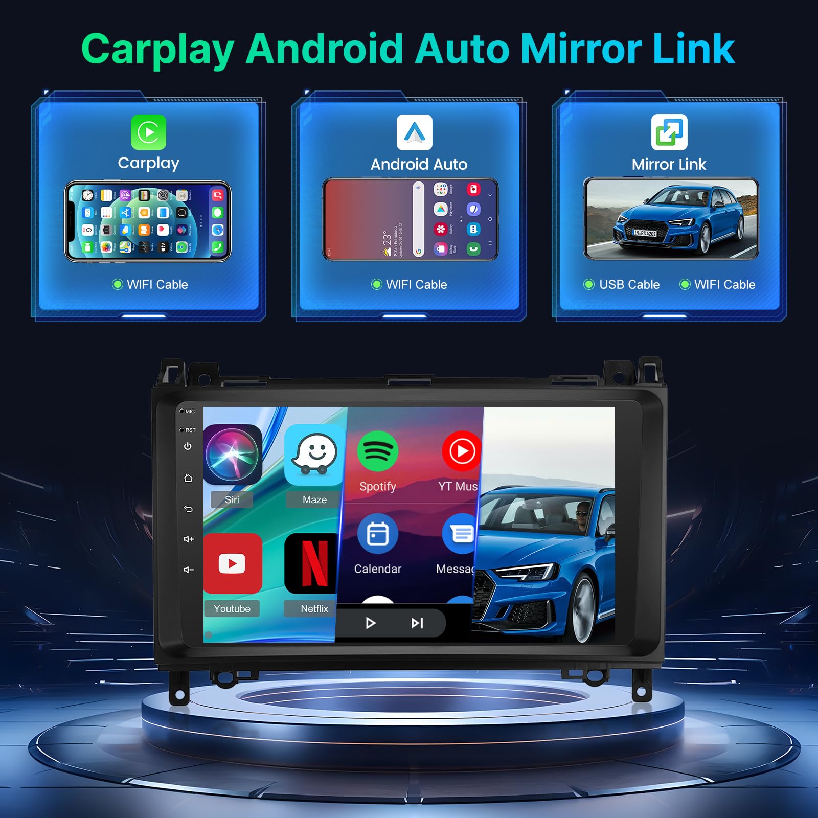 [2+64G] Android 13 Car Estereo para Mercedes Benz Sprinter W906 W245 W169 W639 B200 Viano Vito 2006-2011 - 9 Pulgadas de Pantalla Táctil DSP Audio con Carplay Inalámbrica y Android Auto