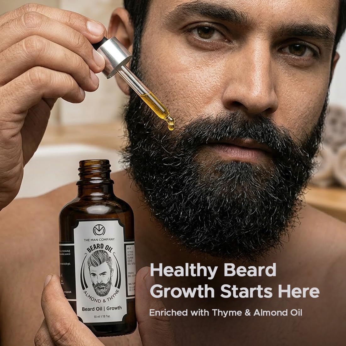 The Man Company 100% Natural Beard Oil - 50 ml with Almond & Thyme for Faster, Thicker & Longer Beard | Best Beard Growth Oil for Man, Nourishes & Strengthens Uneven Patchy Beard 2