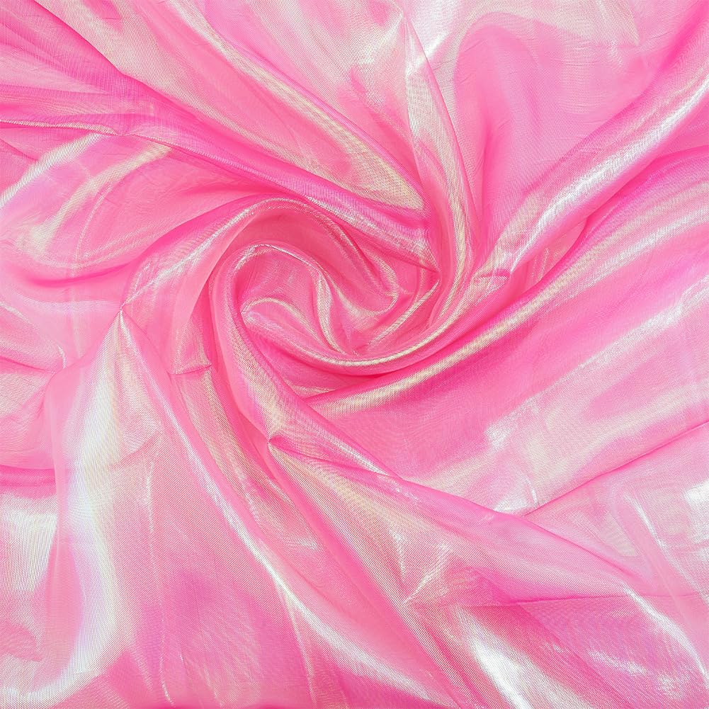 GORGECRAFT 3m x 1.5m Pink Rainbow Laser Organza Fabric Gradient Iridescent Fabric Chiffon Sheer Gauze Shiny Tulle Fabric for Wedding Dress Curtain Photography Background Clothing Stage Performance