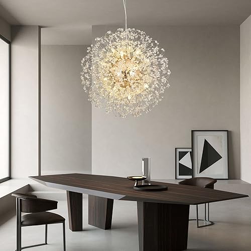 Miniatura 10 de Candelabro moderno de fuegos artificiales, lámpara Sputnik de 12 luces, iluminación colgante cromada para comedor, lámpara de cristal de diente de