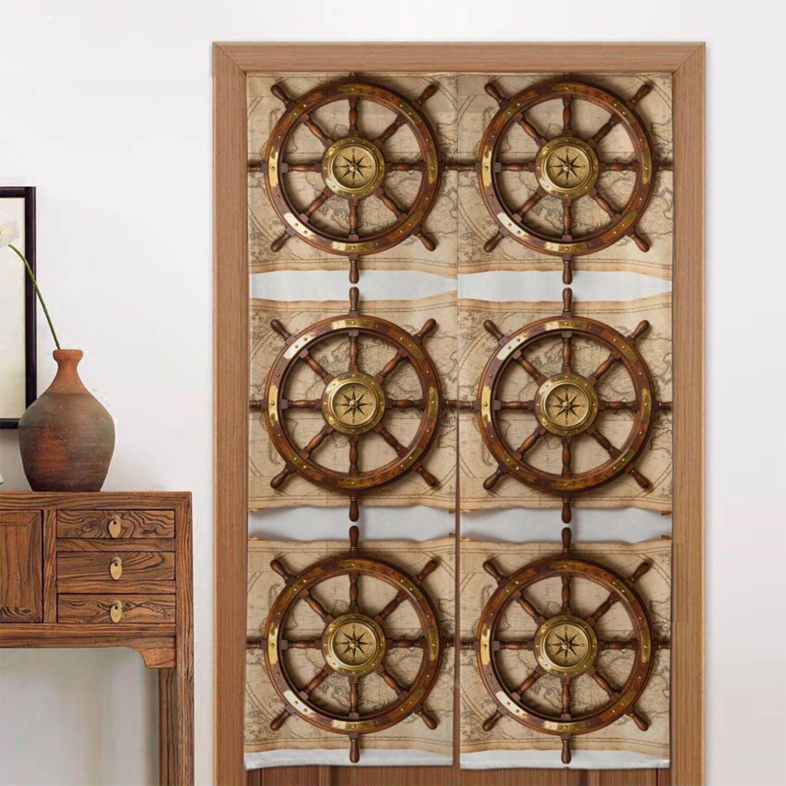 CNTDBU Ship Wheel Compass Door Curtain 34x56 Inch-Room Divider Panel for Privacy, Entryway Screen for Kitchen Bedroom