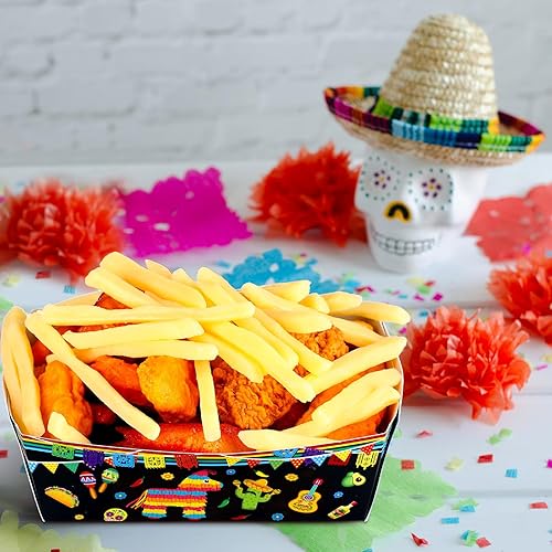 Miniatura 3 de Sumind 50 bandejas de nachos mexicanos desechables, bandejas de comida para fiestas, decoraciones de papel, aperitivos, tacos, barcos para palomitas