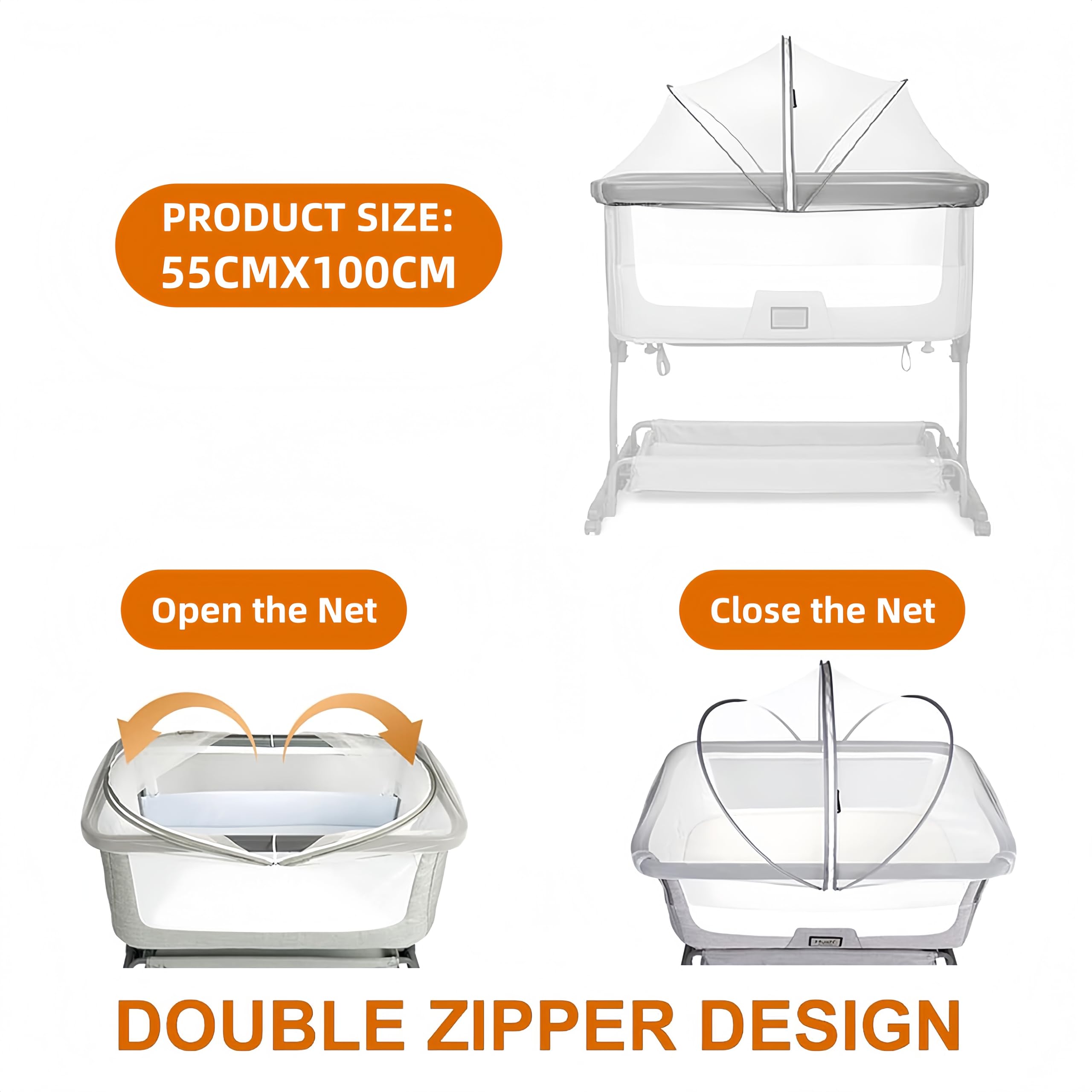Foldable Mosquito Net for Babies Crib to Keep Insects/Bugs/Cats Out,Baby Mosquito Net with Noiseless Zipper for beds,Safety Net with Breathable Mesh Holes for Toddler Bassinet/Crib (Black) - Image 2