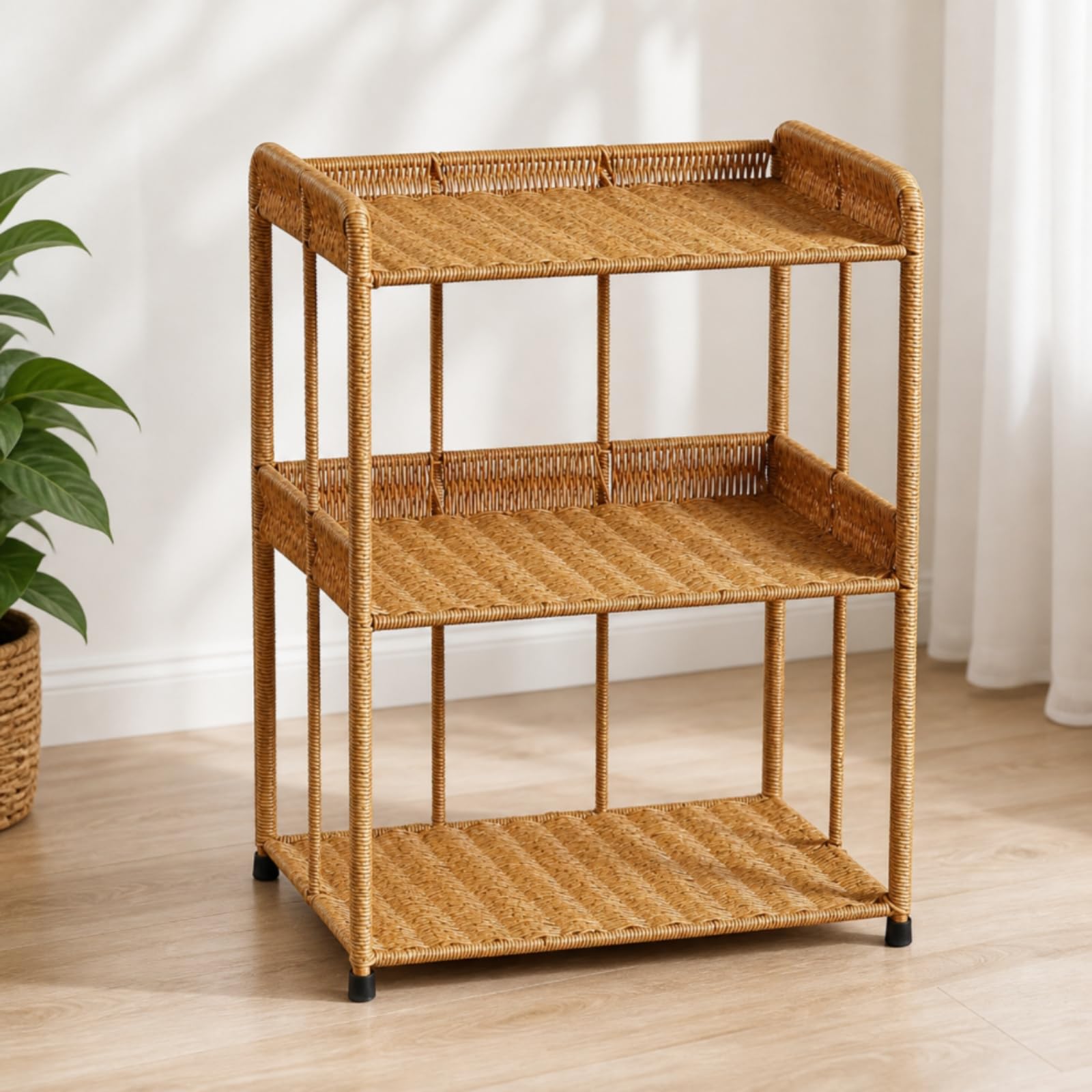 Comodino con Cassetti Rustico Mobile in Finto Rattan Facile da Pulire Comodino Intrecciato per Soggiorno