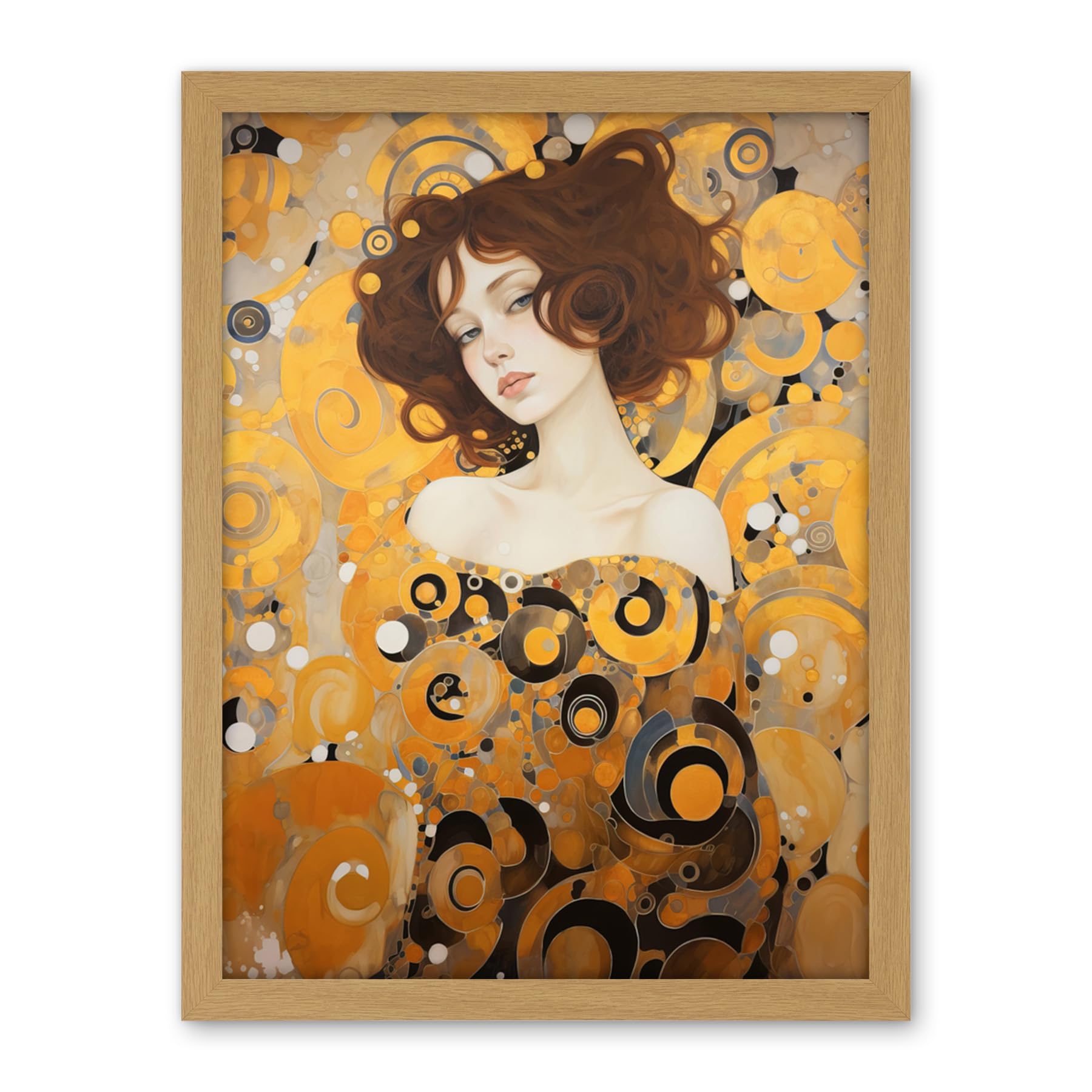 Artery8 Woman Portrait Gustav Klimt Style Oil Painting Gold Brown Artist Muse Art Nouveau Artwork Framed Wall Art Print 18X24 Inch