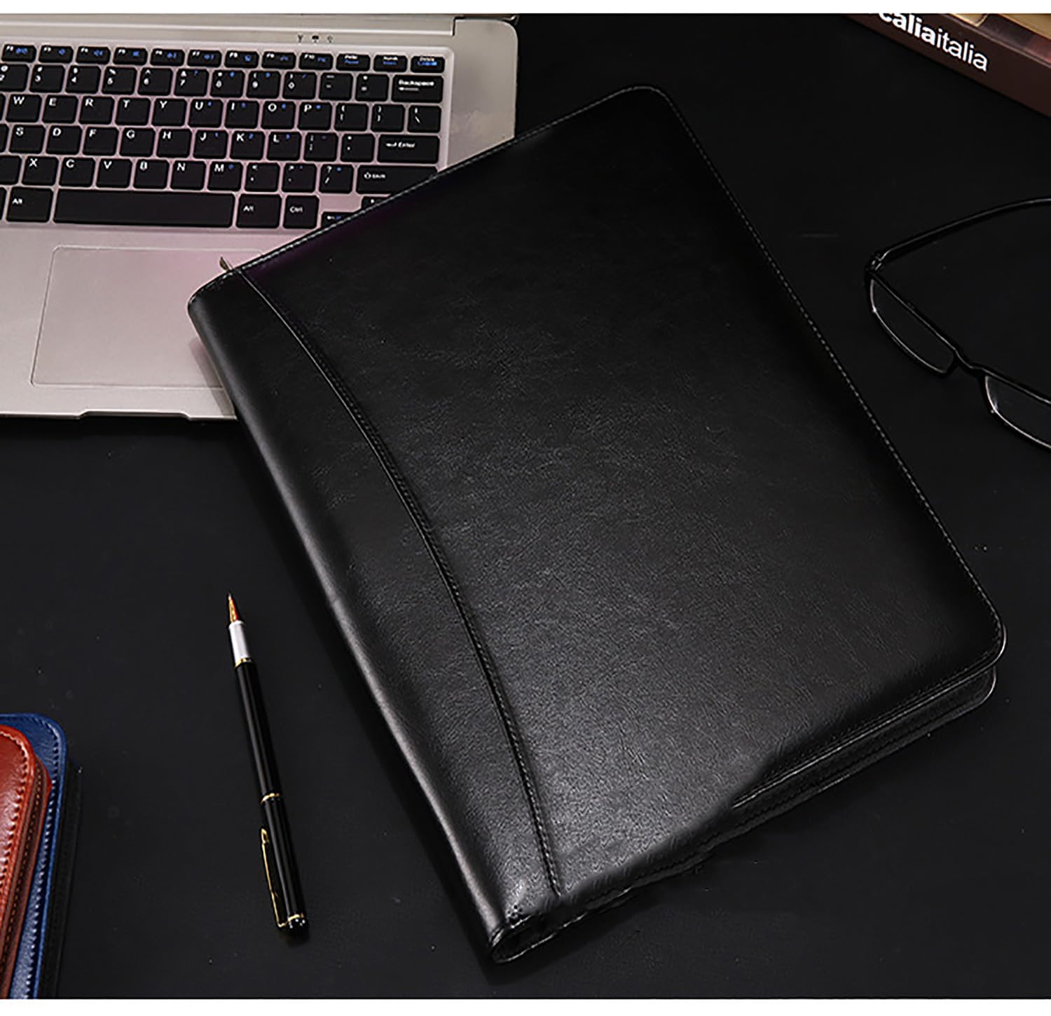 Porte Documents A4,avec Porte-Plaque en Alliage et Calculatrice,avec Fermeture éclair,pour Réunion,Bureau,école