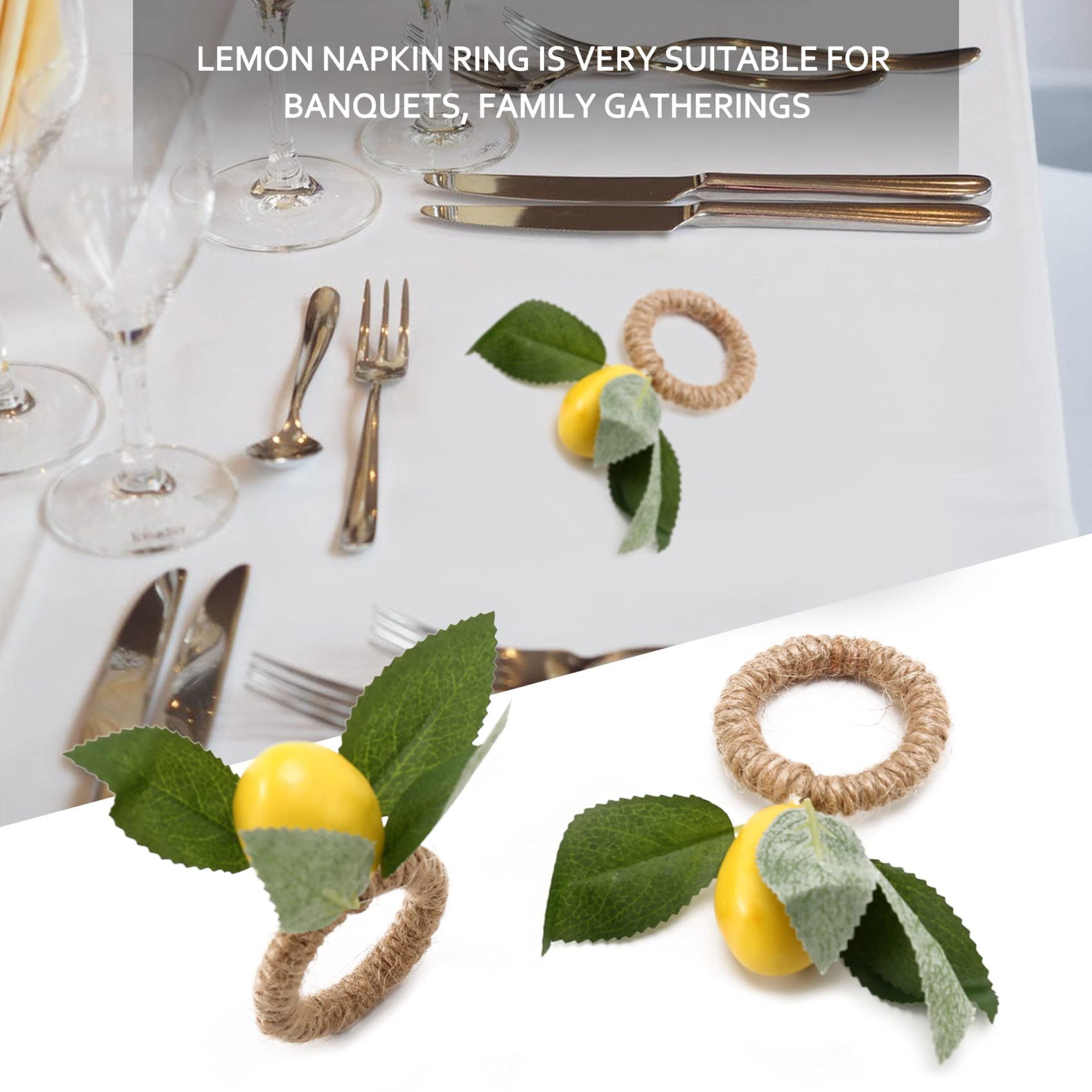 Ronds De Serviette Citron - Lot De 50, Faits Main - Décoration Table Mariage, Fête, Restaurant - Corde Chanvre Et Tissu