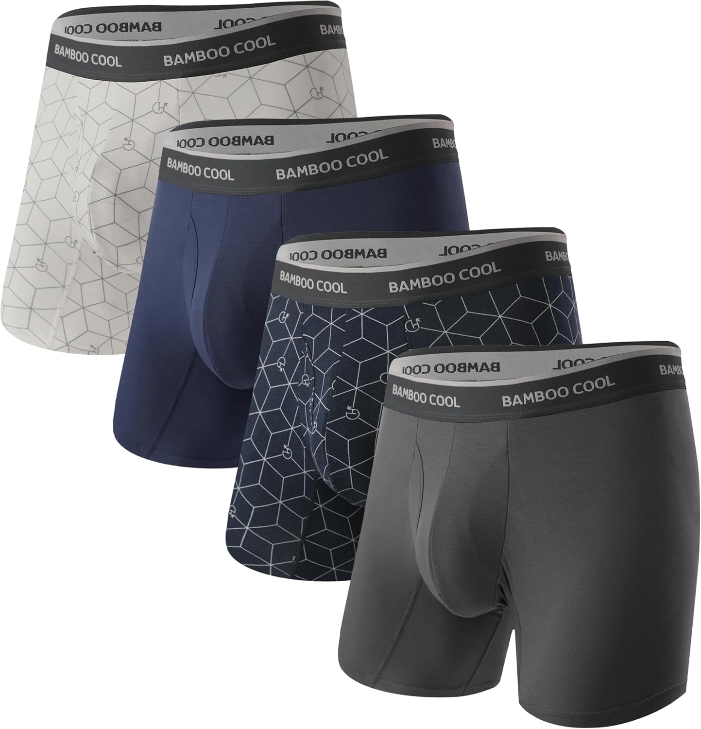 BAMBOO COOL Men’s Underwear Boxer Briefs Soft Comfortable Viscose from Bamboo Underwear Boxer Briefs for Men Dark Blue, White, Grey(4-pack) XX-Large