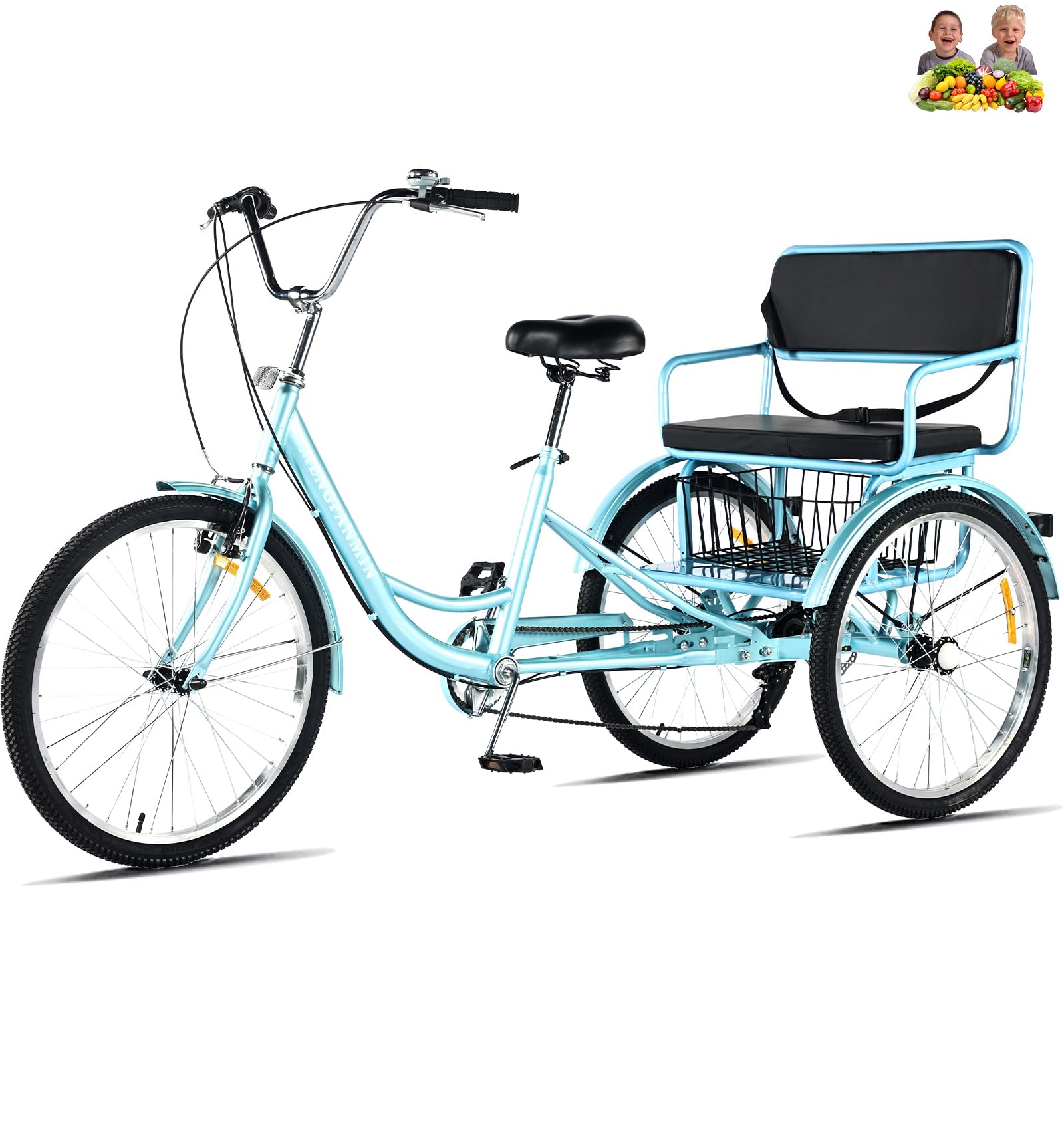 DONGSHAN Tricycle for Adults 7 Speed 24 inch 3 Wheel Bike for Adults Tricycle with Rear seat Adult Trike for Men Women Seniors (Blue)