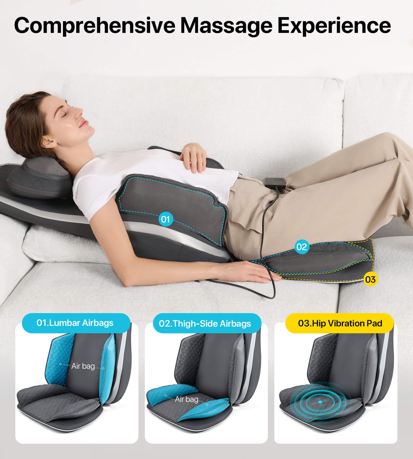 ALLJOY Fauteuil Massant Shiatsu Coussin de Massage Dos avec Compression et Chaleur, Siege Massant pour Massage du Cou et du Dos dans, Cadeau pour Maman Papa Homme Femme
