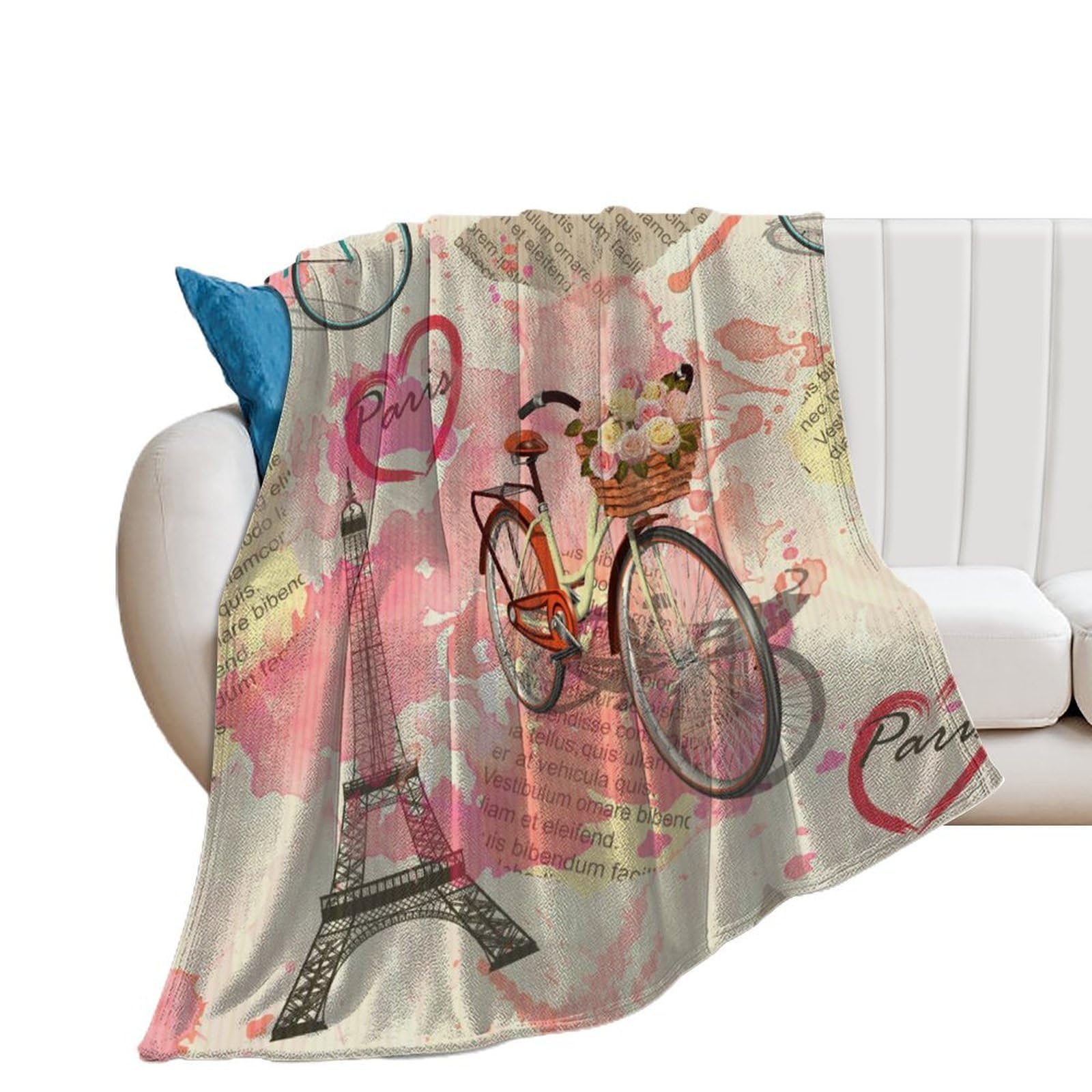 Couverture polaire vélo rétro : le cadeau idéal en flanelle douce pour le canapé